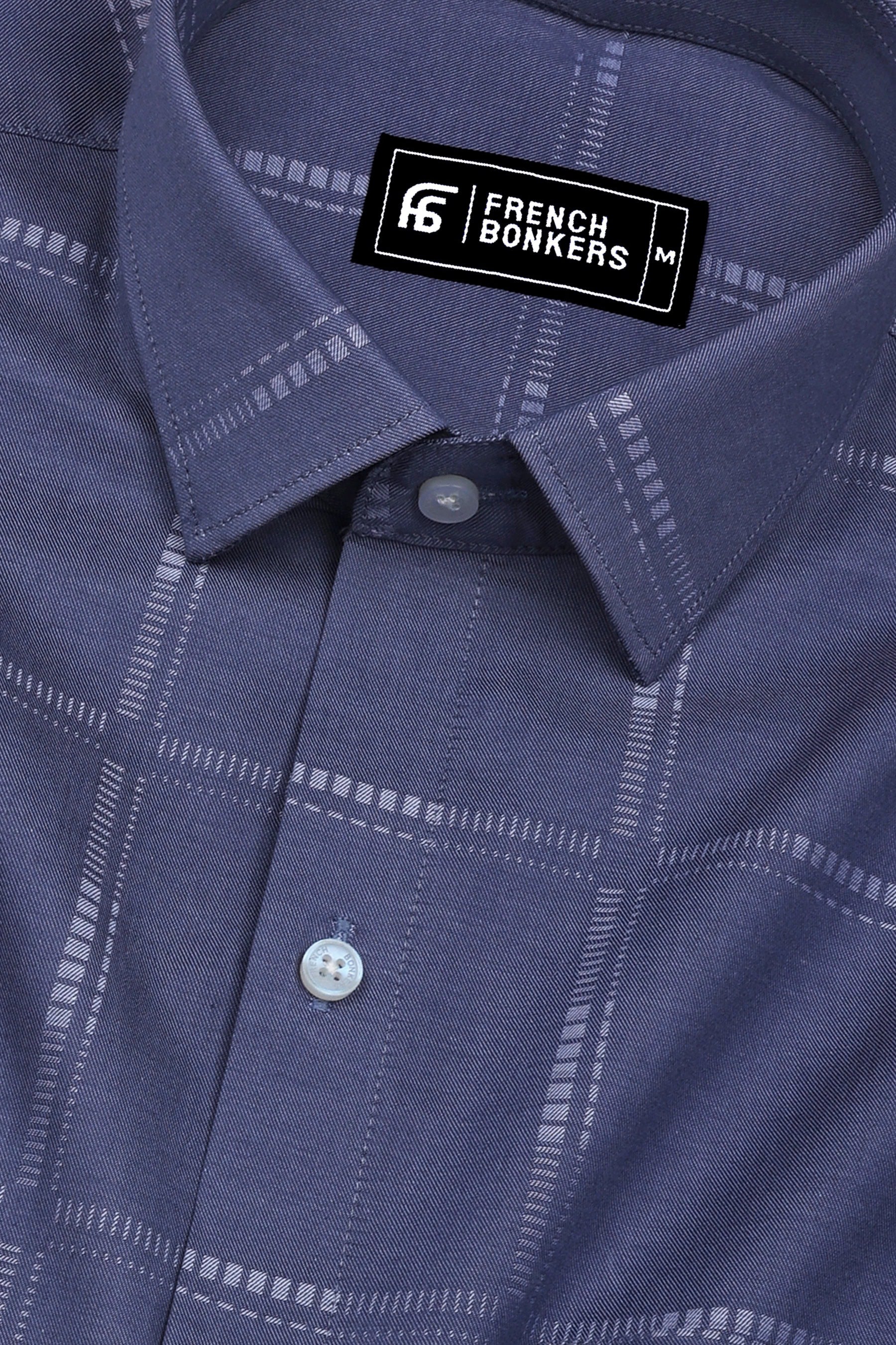 Ash Blue With White Jacquard Check Cotton Shirt