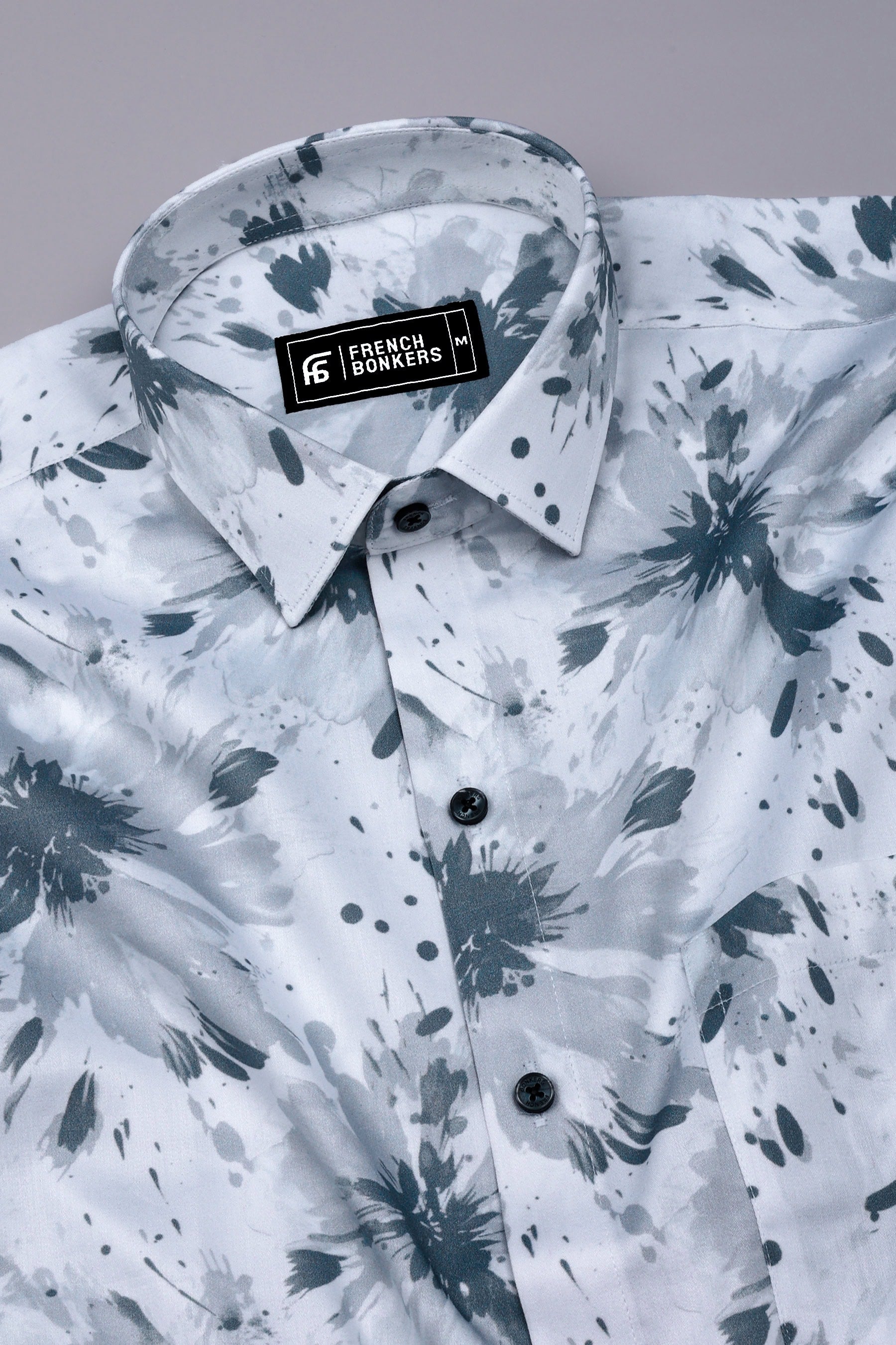 Anchor Grey With White Printed Cotton Shirt