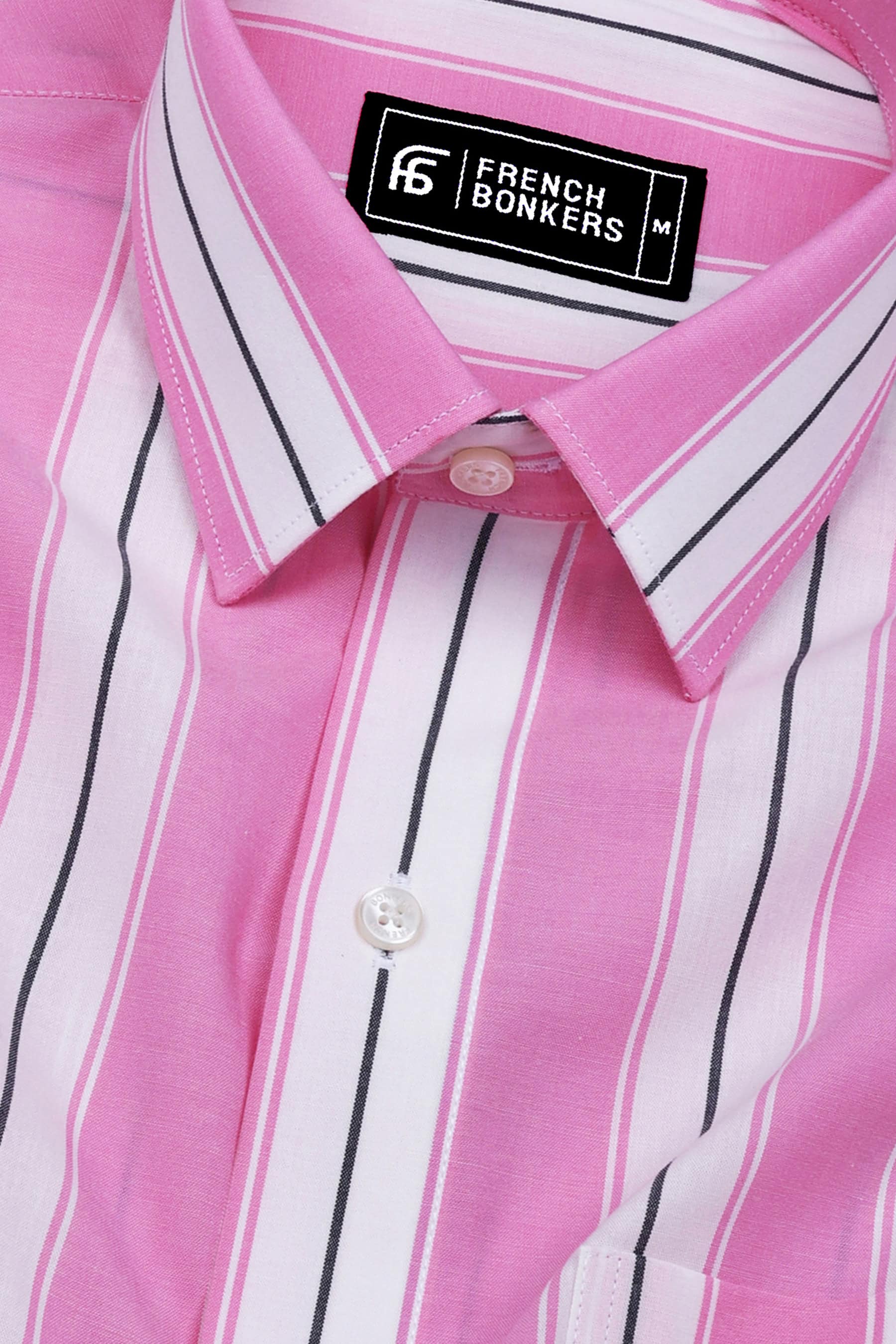 Crisin Pink With White Stripe Cotton Shirt