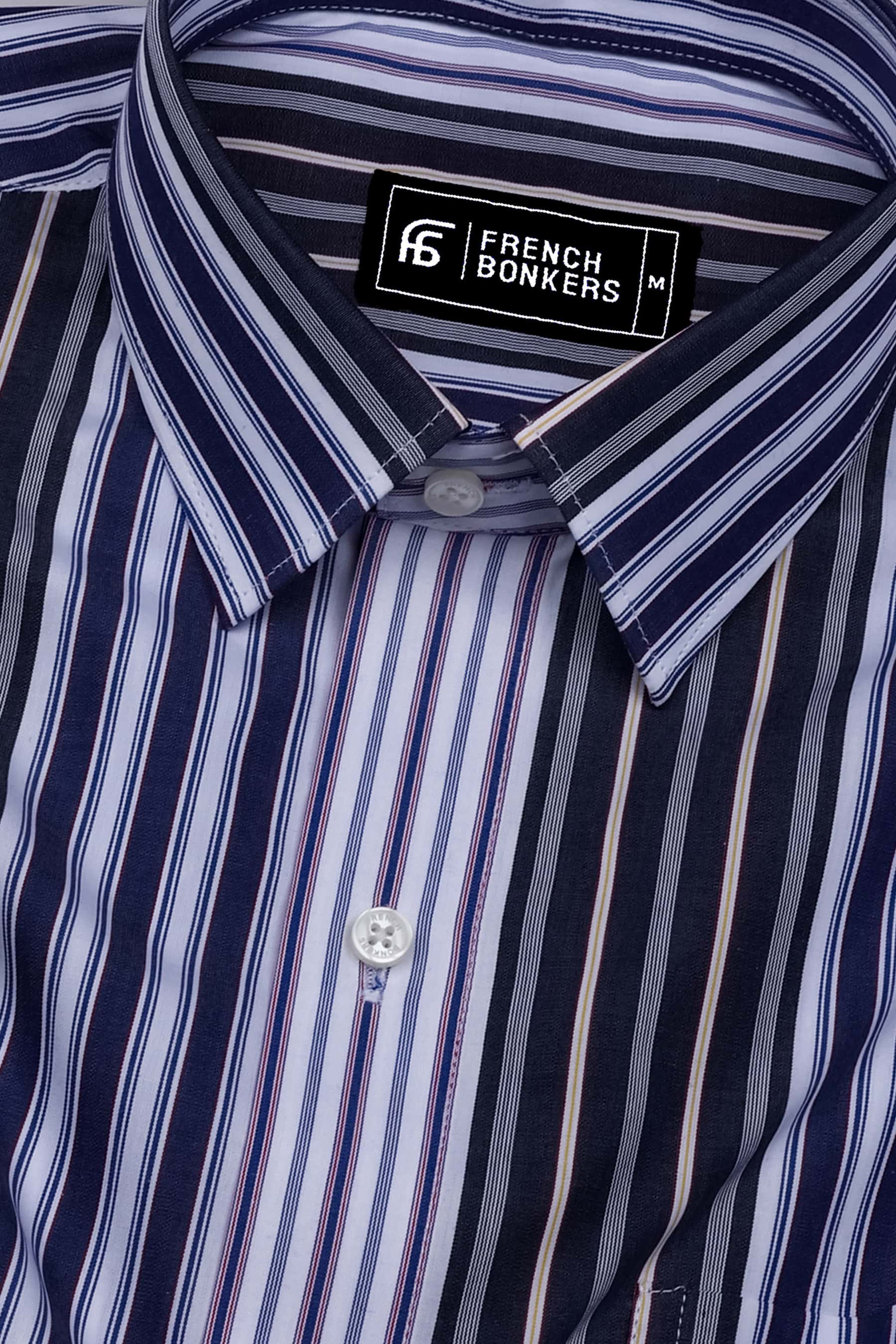 Denim Blue With Multicolor Stripe Cotton Shirt