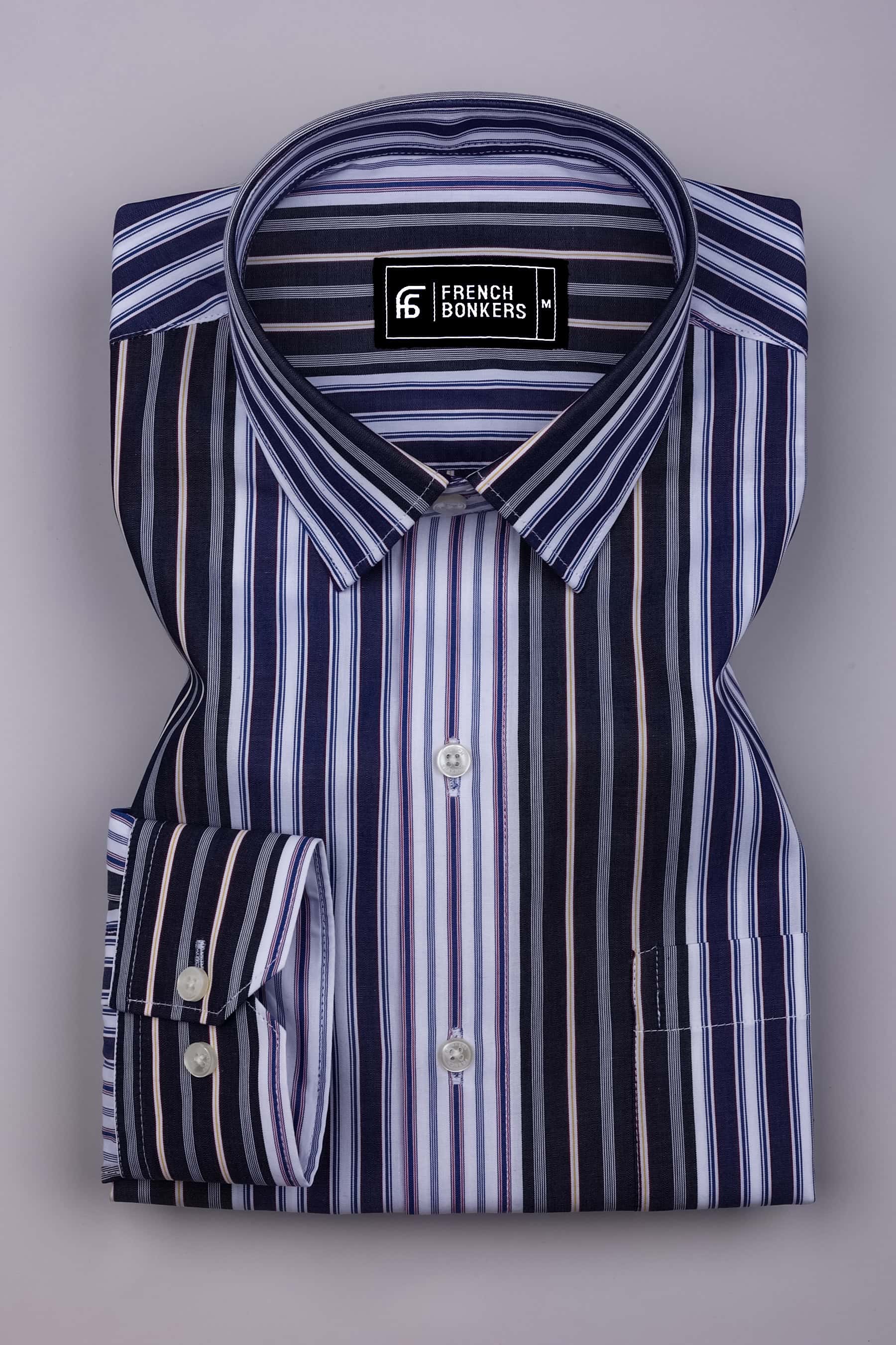 Denim Blue With Multicolor Stripe Cotton Shirt