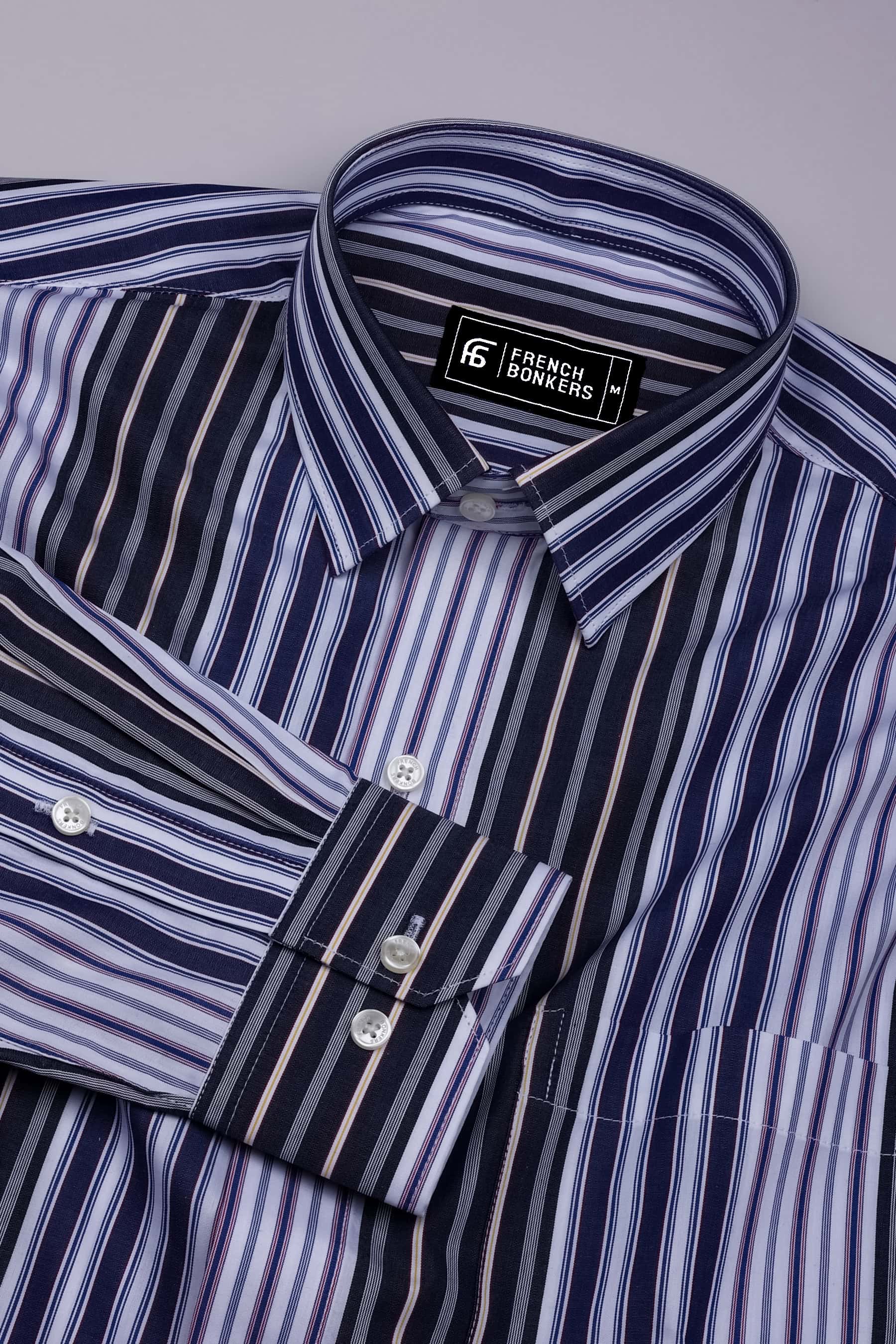 Denim Blue With Multicolor Stripe Cotton Shirt