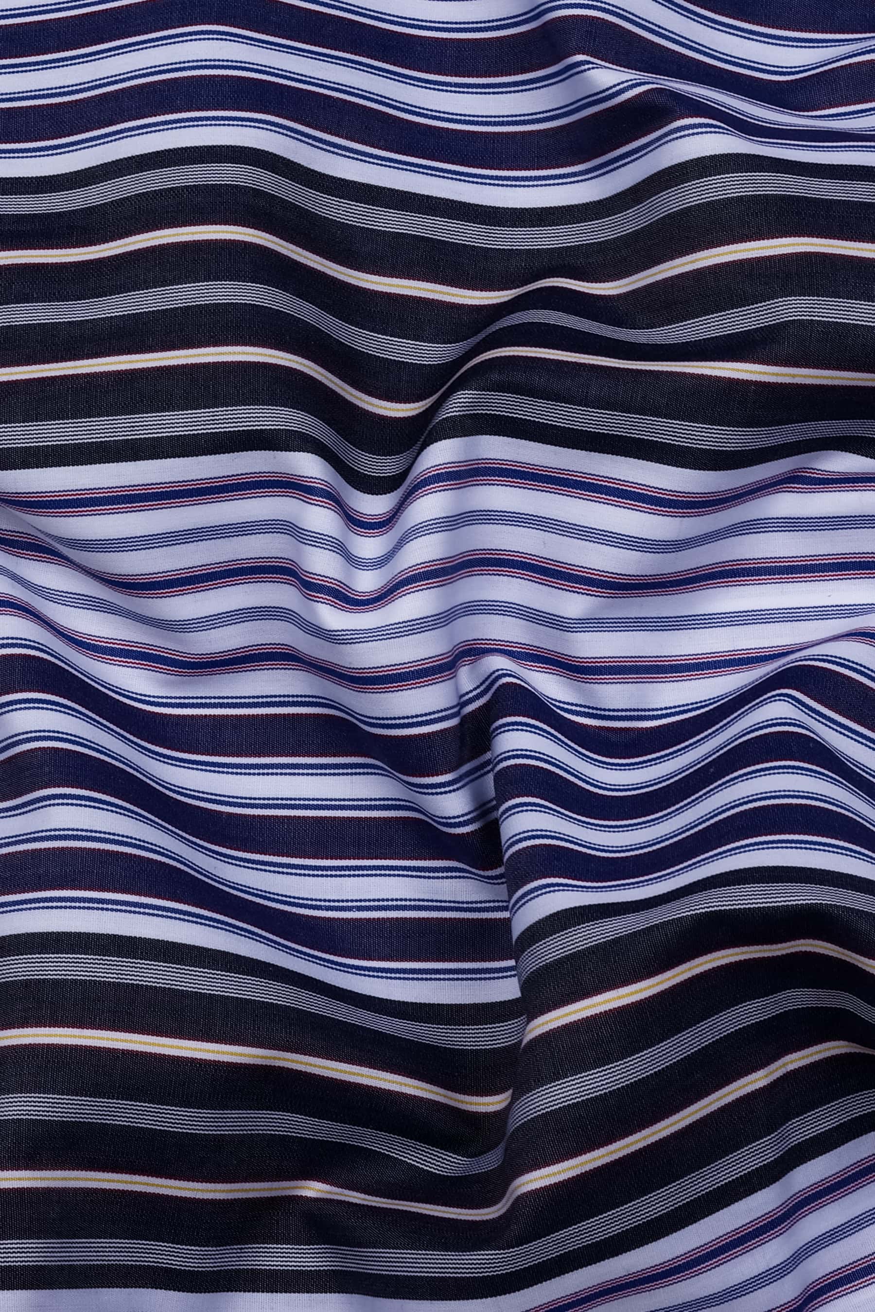 Denim Blue With Multicolor Stripe Cotton Shirt