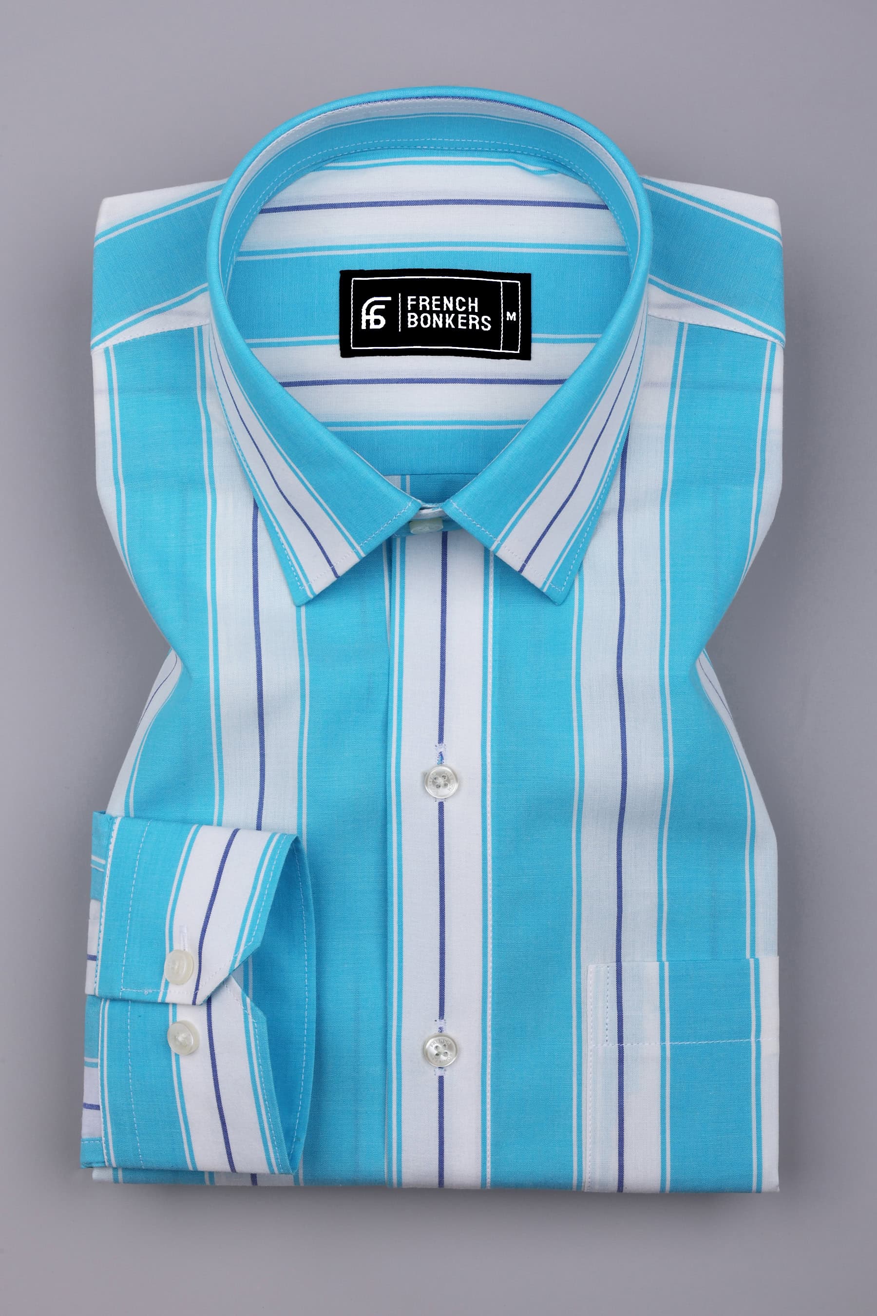 Crisin Blue With White Stripe Cotton Shirt