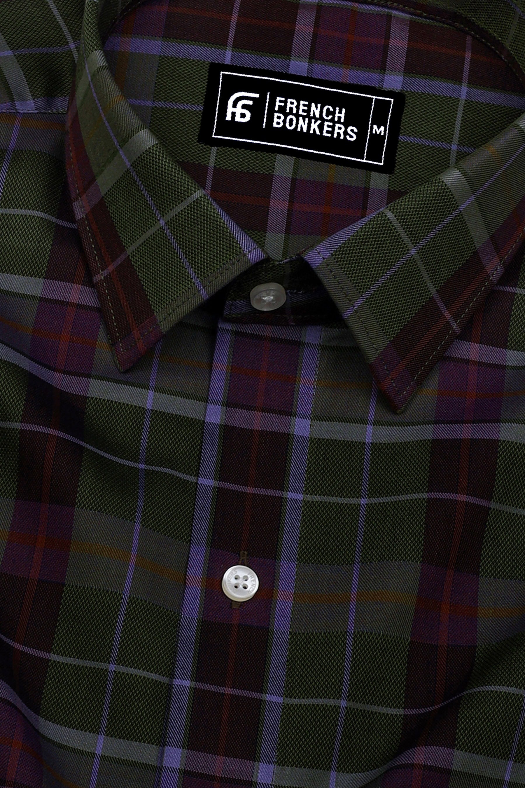 Moss Green With Purple Check Dobby Cotton Shirt