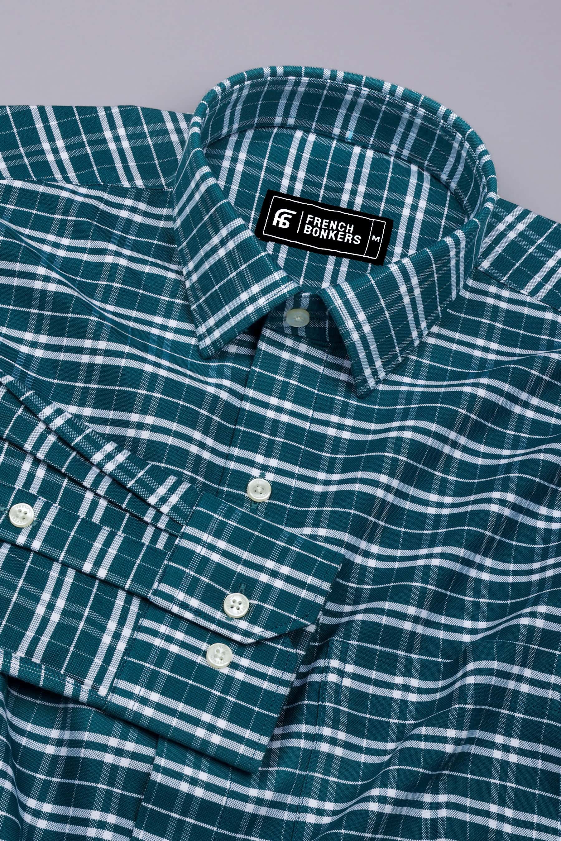 Peacock Blue With White Check Oxford Cotton Shirt