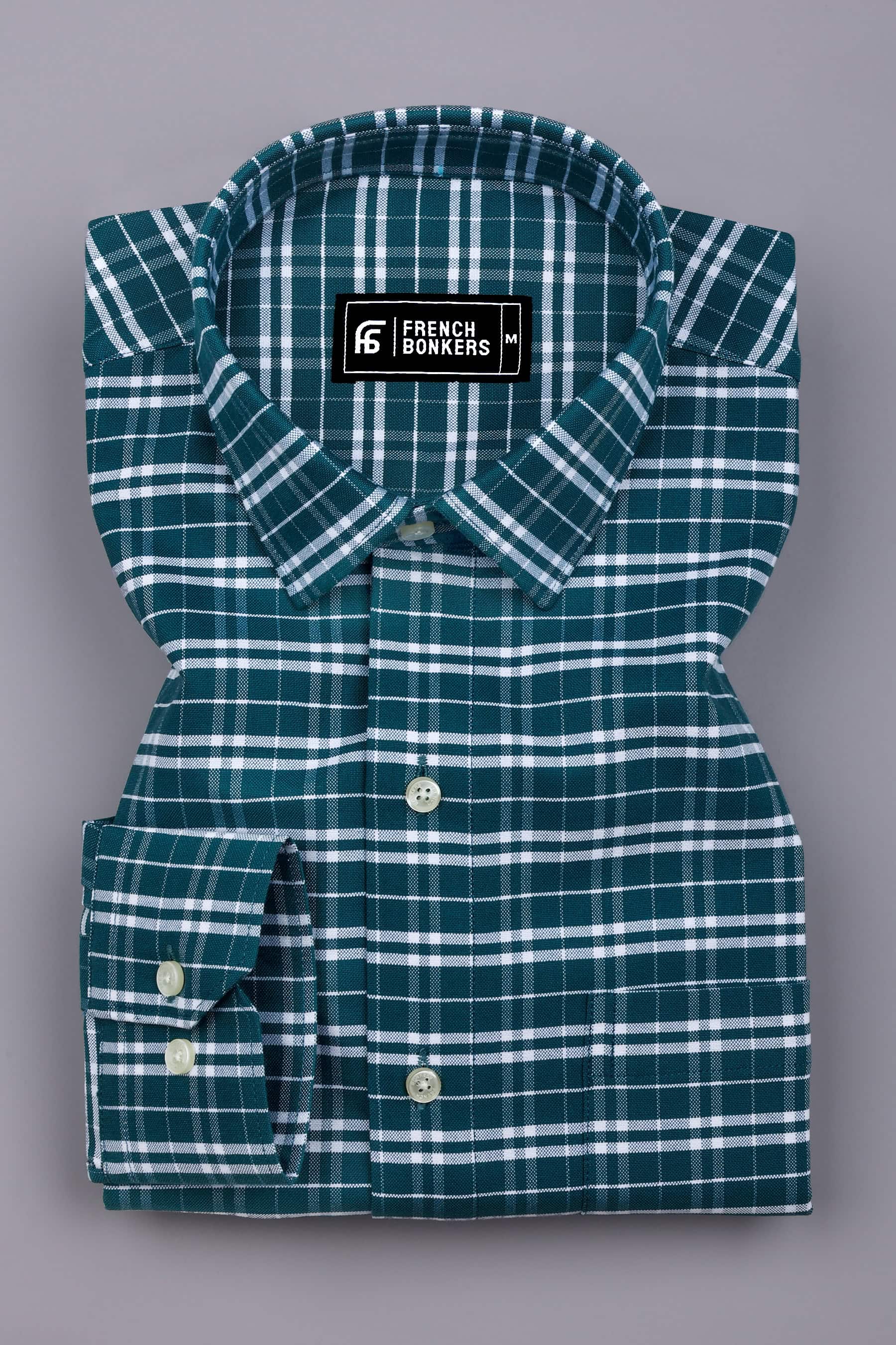 Peacock Blue With White Check Oxford Cotton Shirt