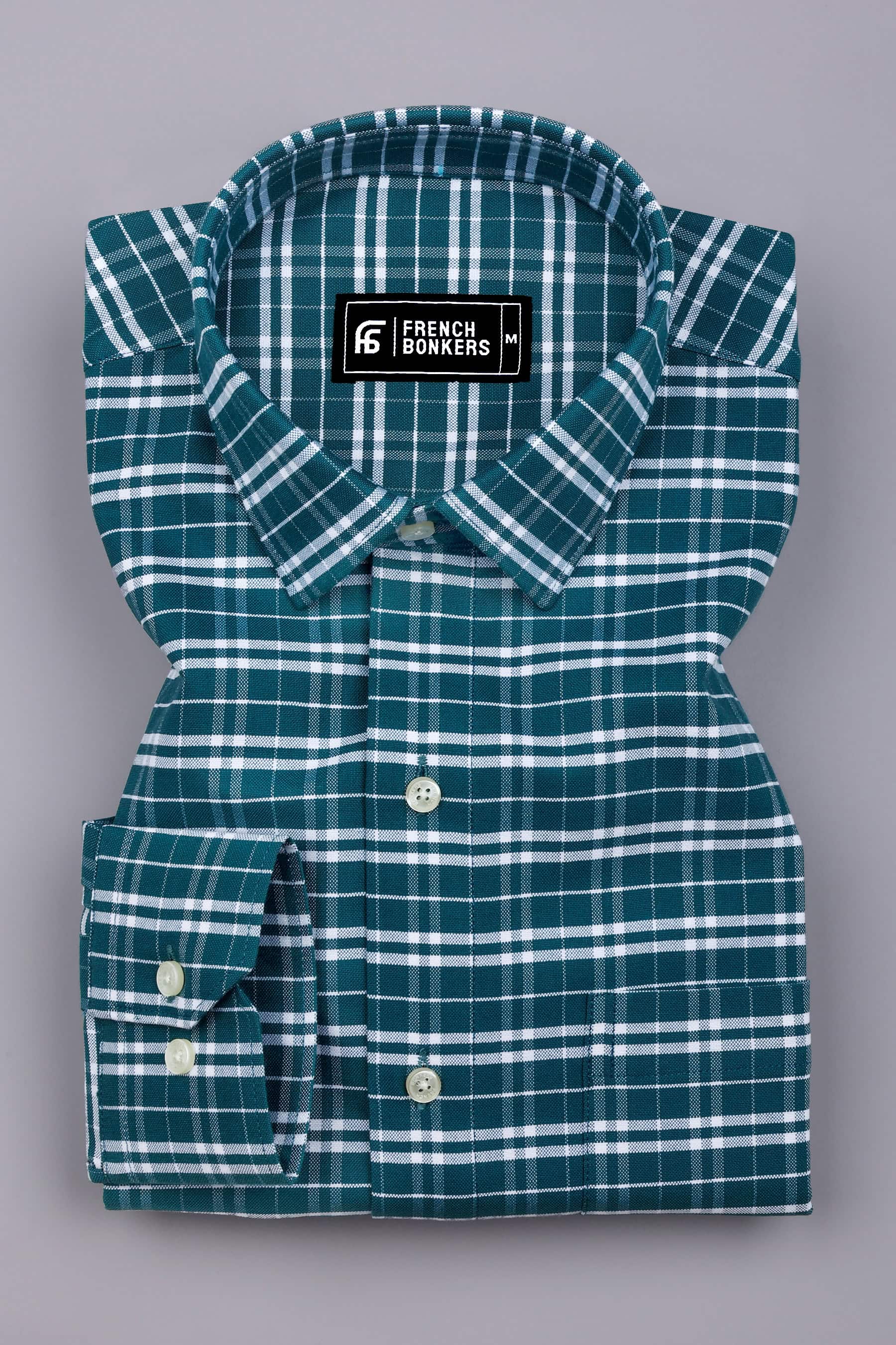 Peacock Blue With White Check Oxford Cotton Shirt