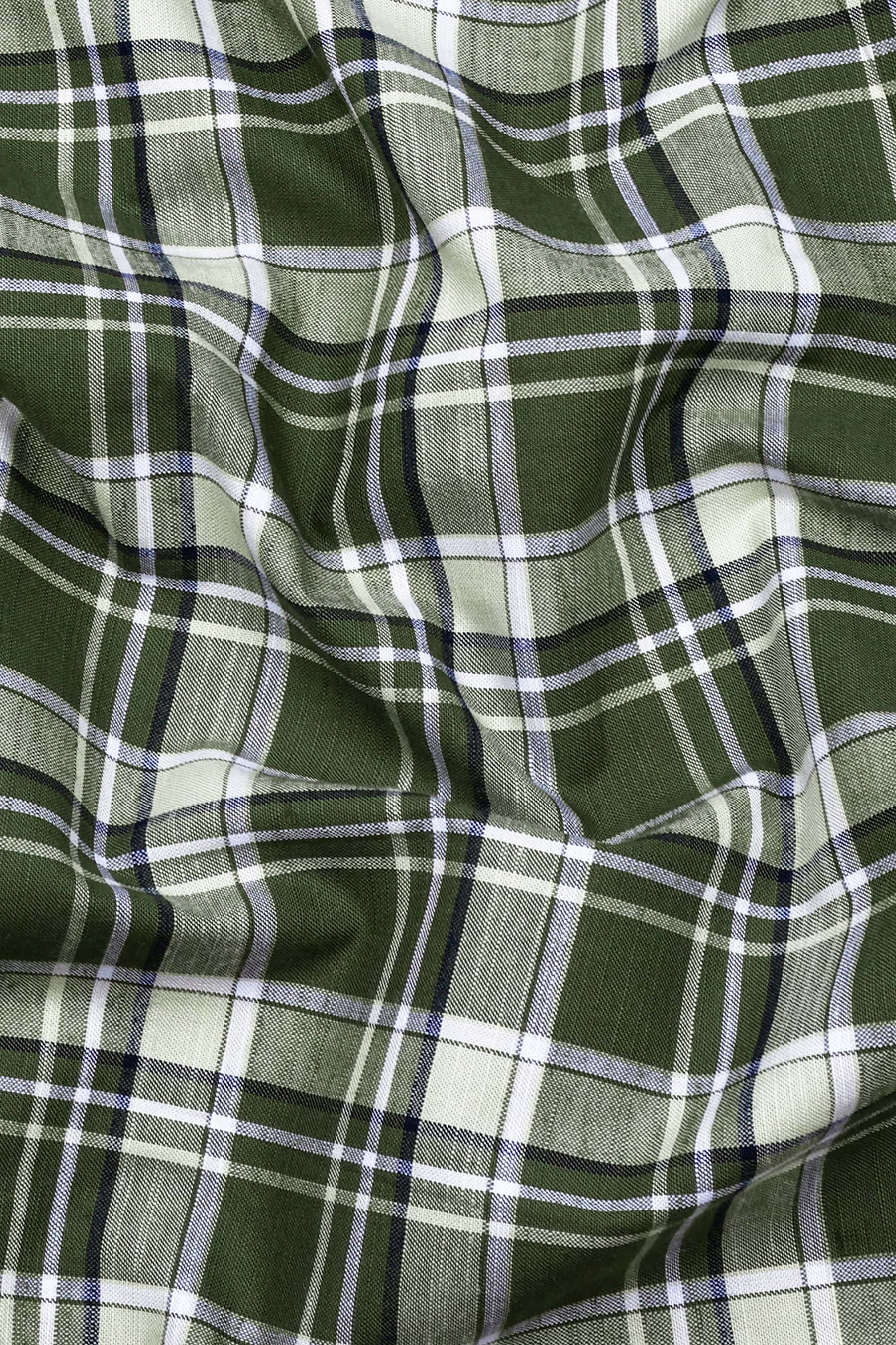 Reseda Green Linen Cotton Check Shirt