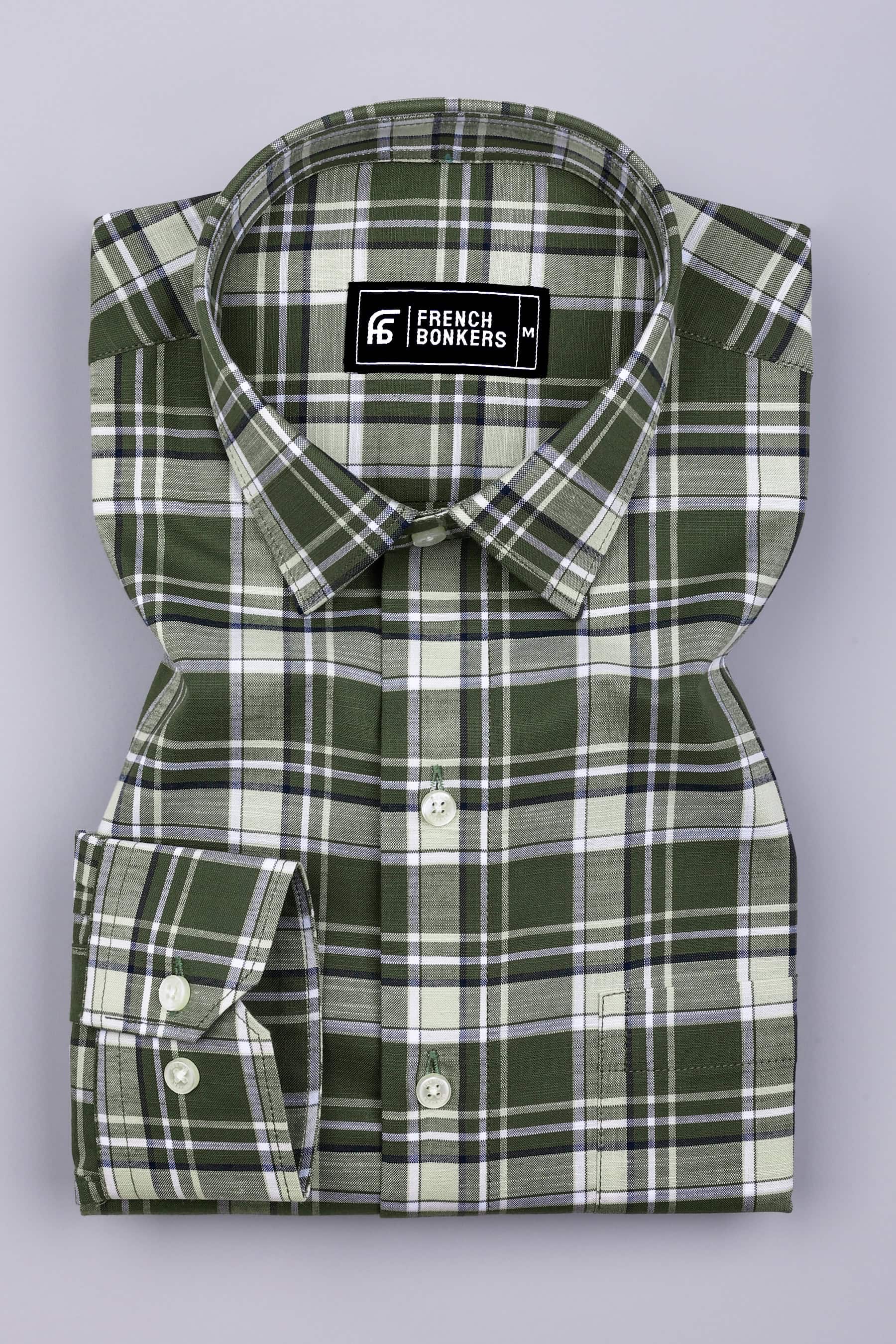 Reseda Green Linen Cotton Check Shirt