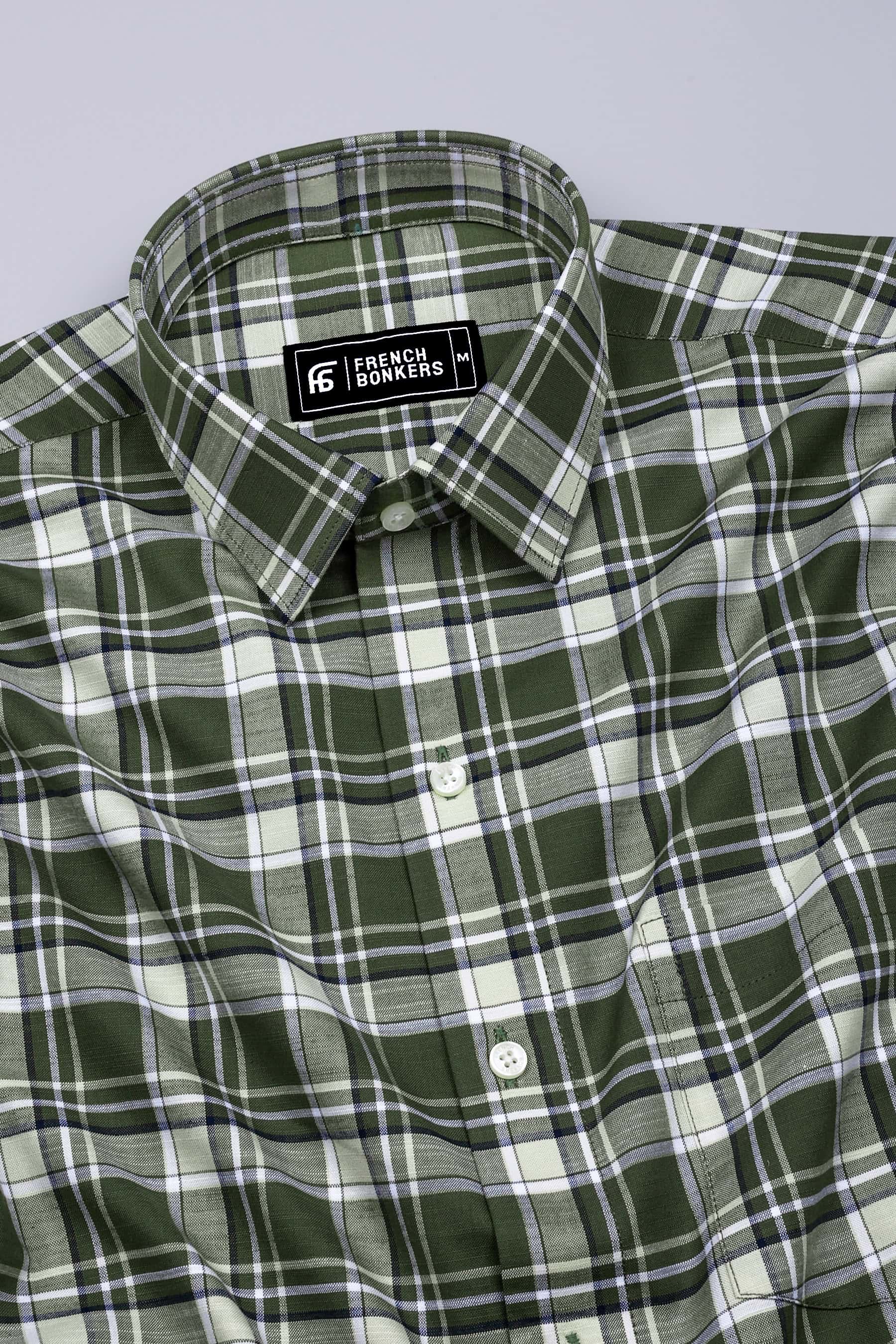 Reseda Green Linen Cotton Check Shirt