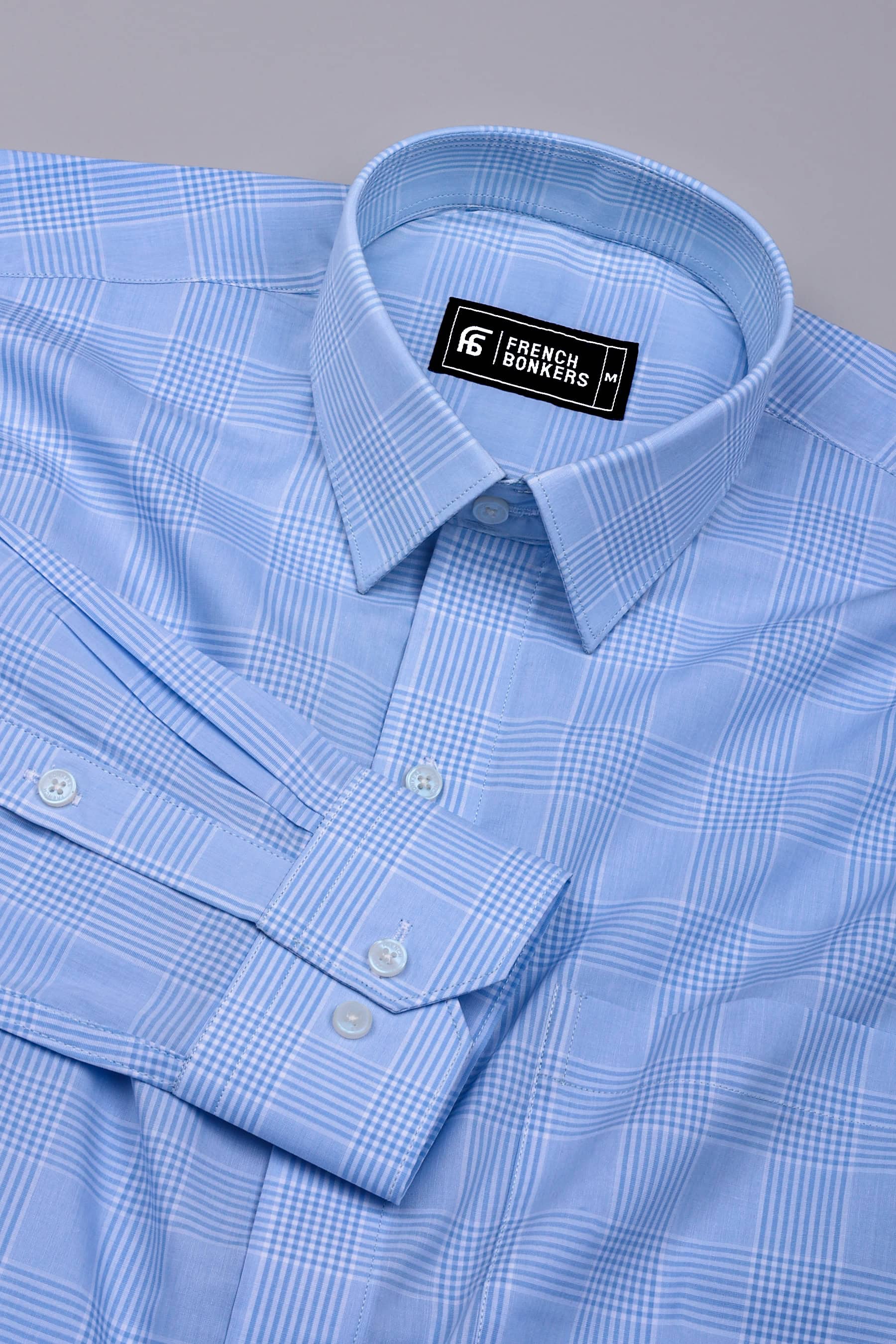 Raindrop Blue With White Check Cotton Shirt