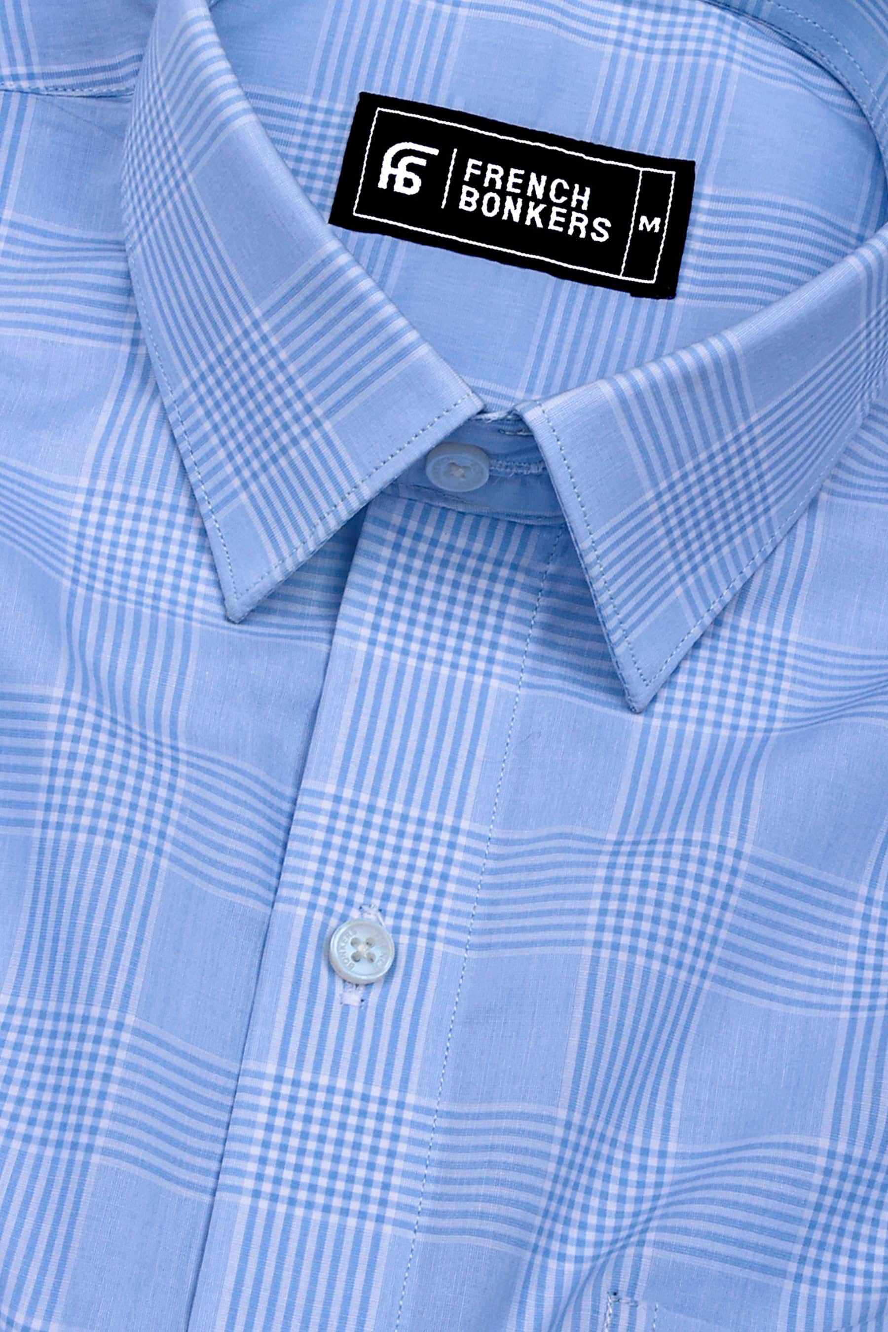Raindrop Blue With White Check Cotton Shirt