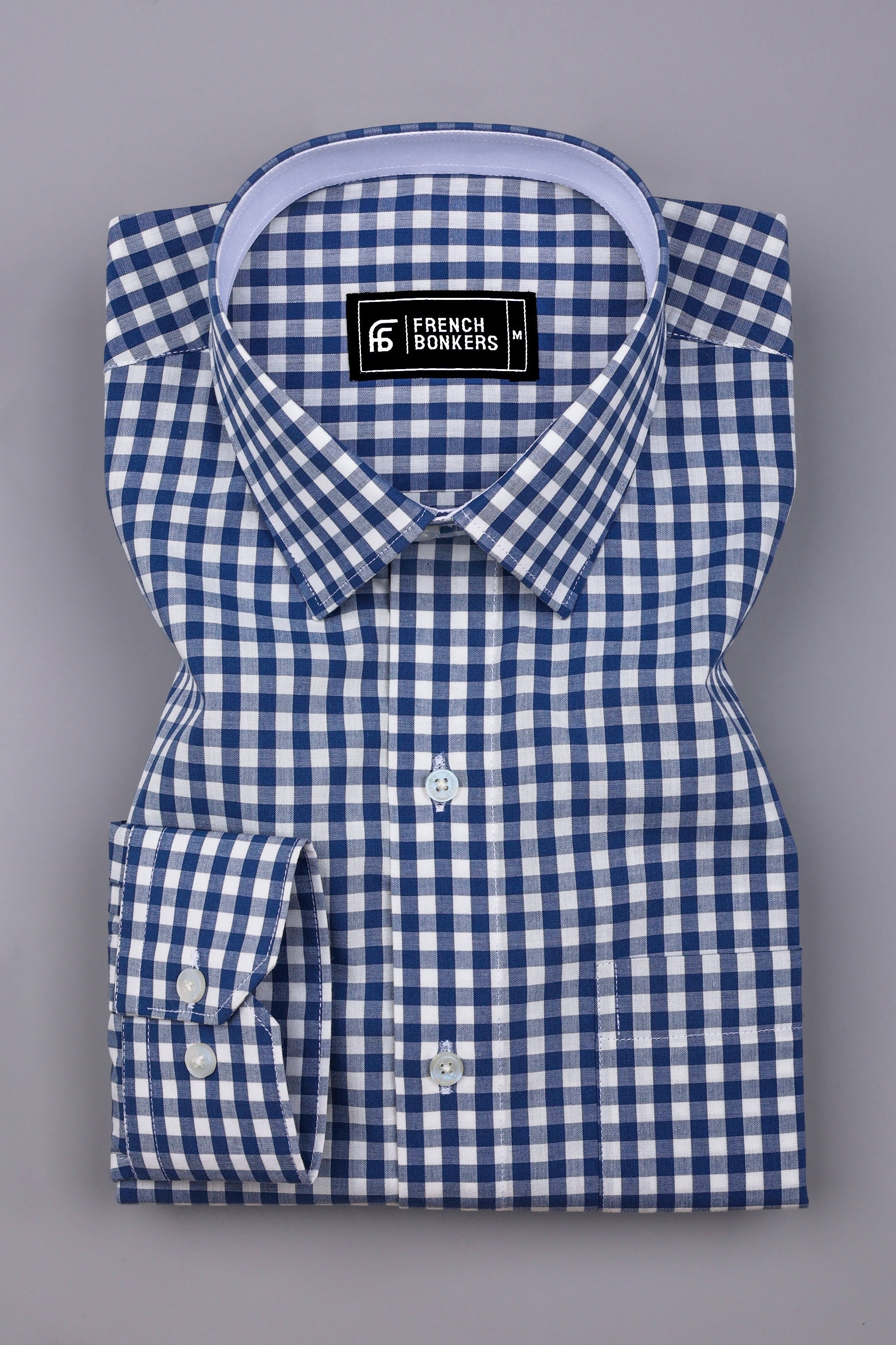 Pixel Blue With White Gingham Check Cotton Designer Shirt