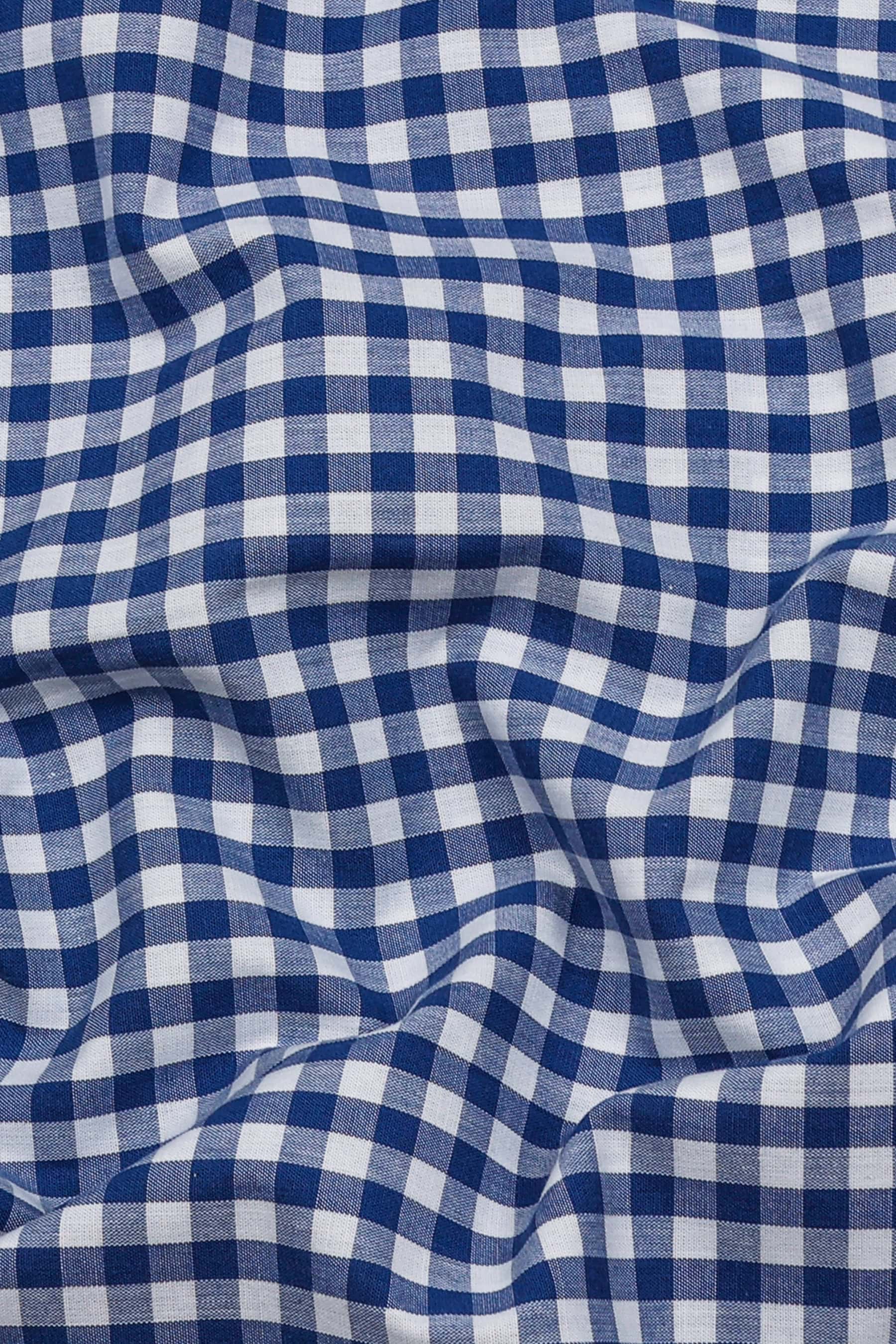 Pixel Blue With White Gingham Check Cotton Designer Shirt