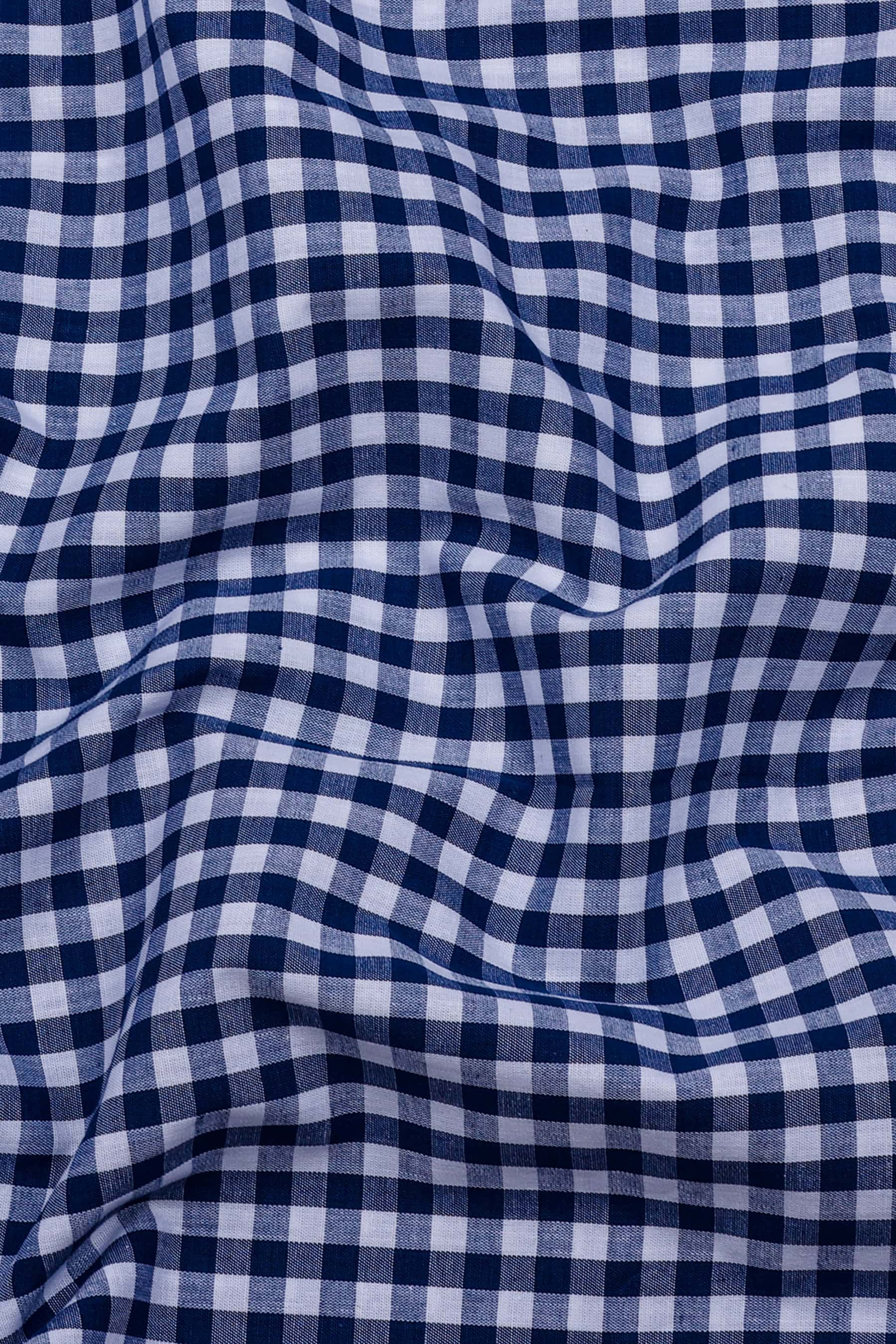 Laos Navy Blue With White Gingham Check Cotton Shirt