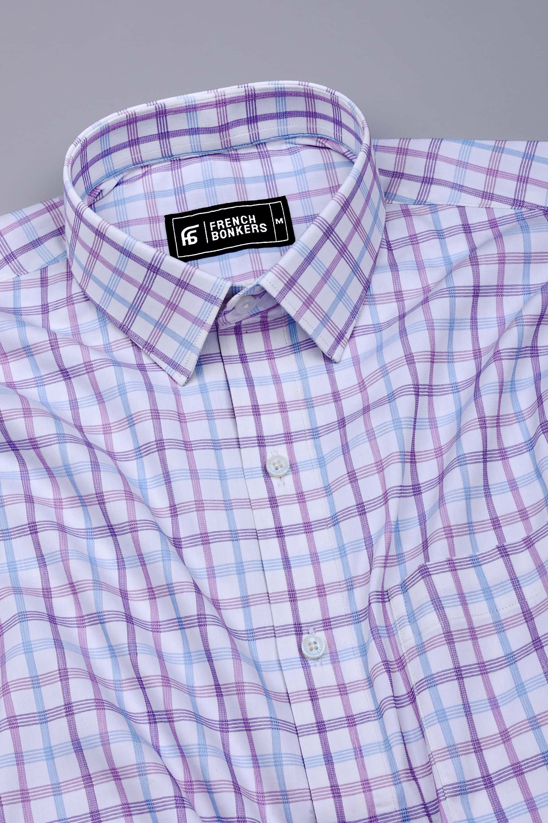 Belgra Blue With Purple Twill Check Cotton Shirt