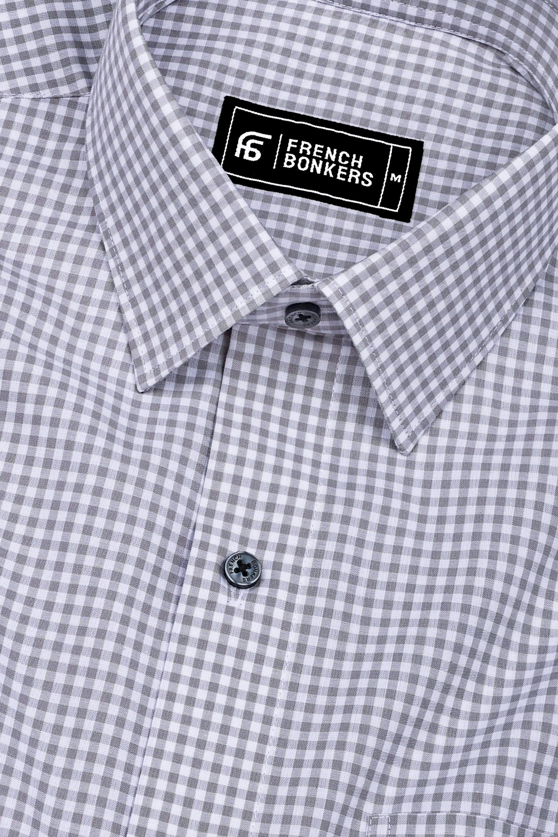 Costa Grey With White Check Cotton Shirt