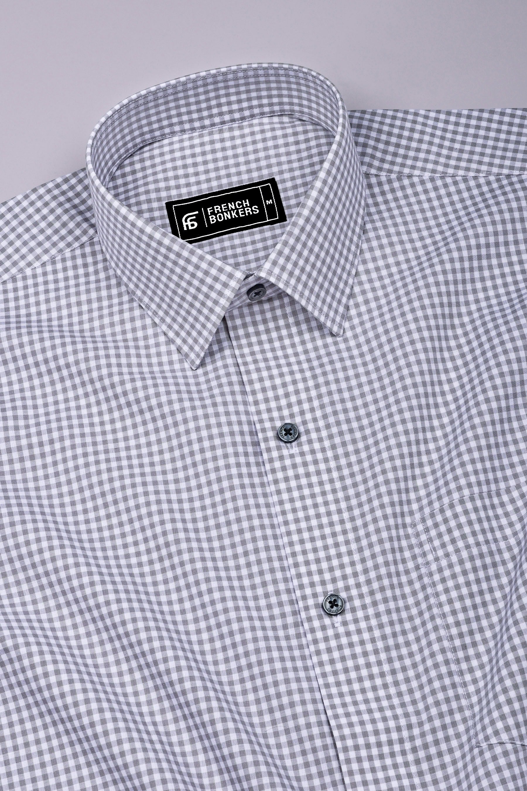 Costa Grey With White Check Cotton Shirt