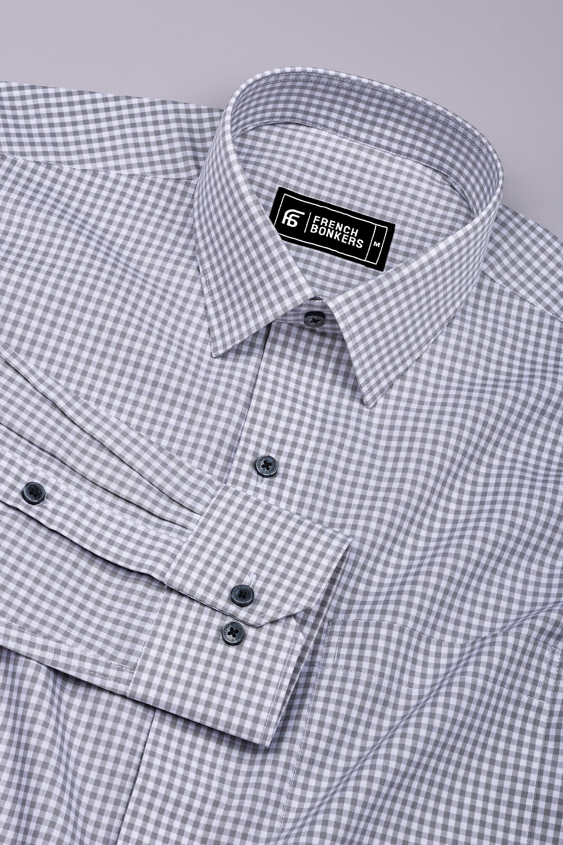 Costa Grey With White Check Cotton Shirt