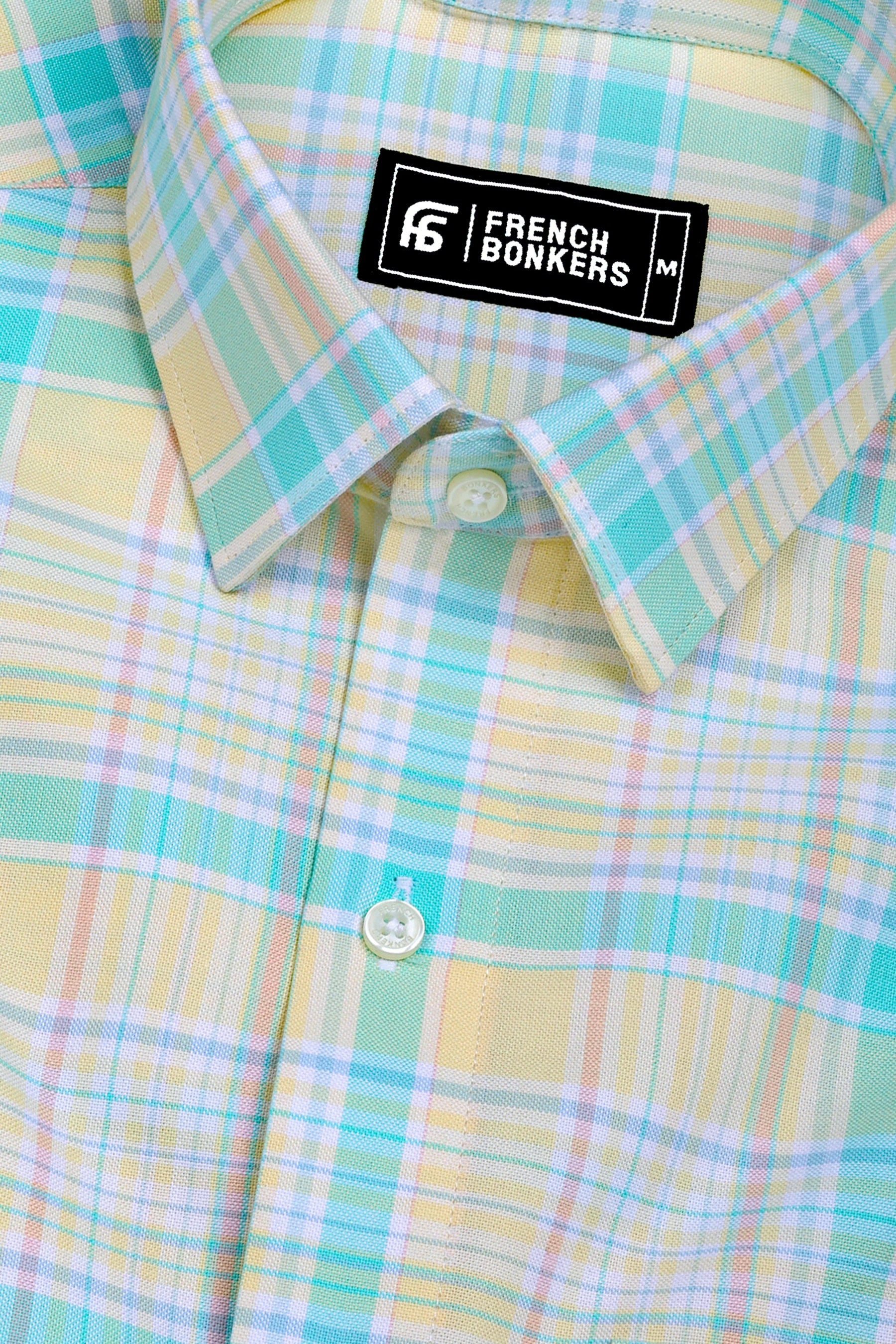Light Yellow With Green Check Oxford Cotton Shirt