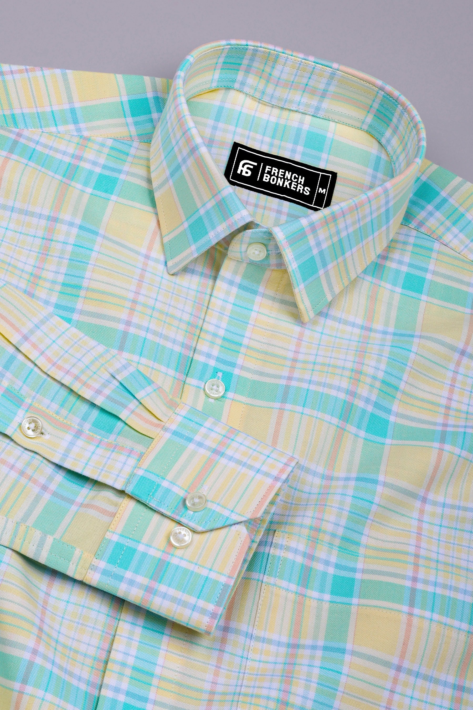 Light Yellow With Green Check Oxford Cotton Shirt