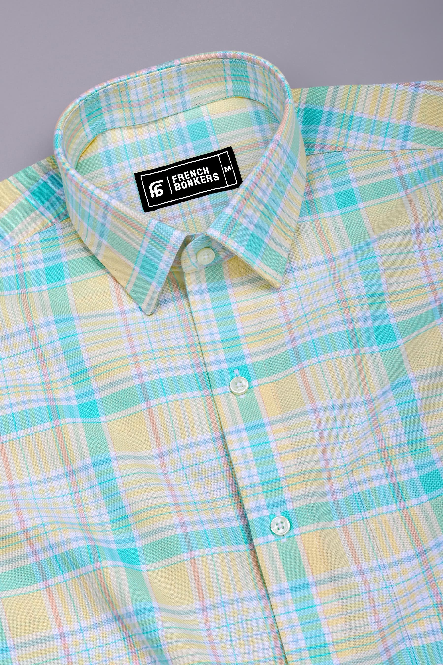 Light Yellow With Green Check Oxford Cotton Shirt