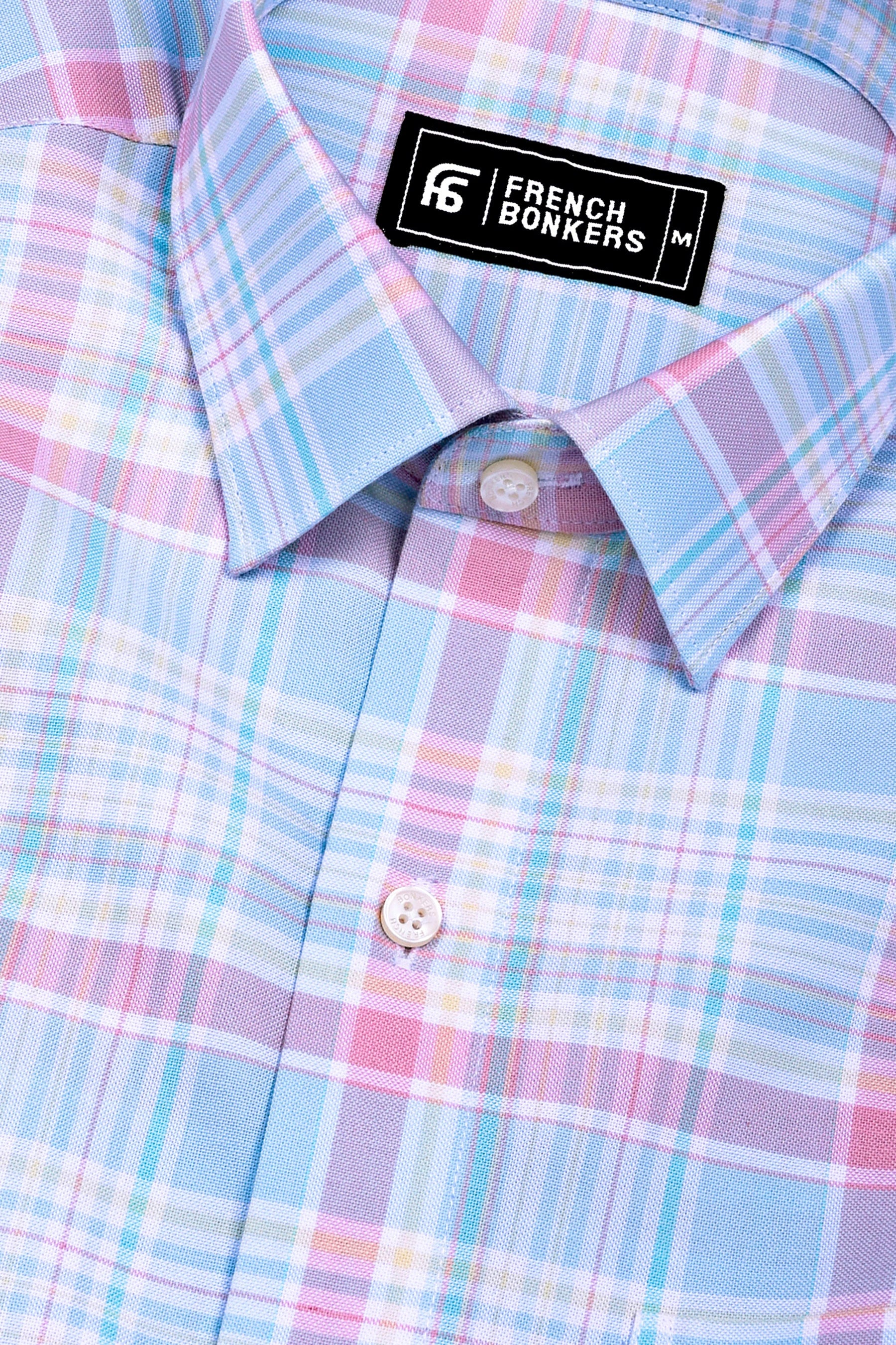 Cyan Green With Pink Check Oxford Cotton Shirt