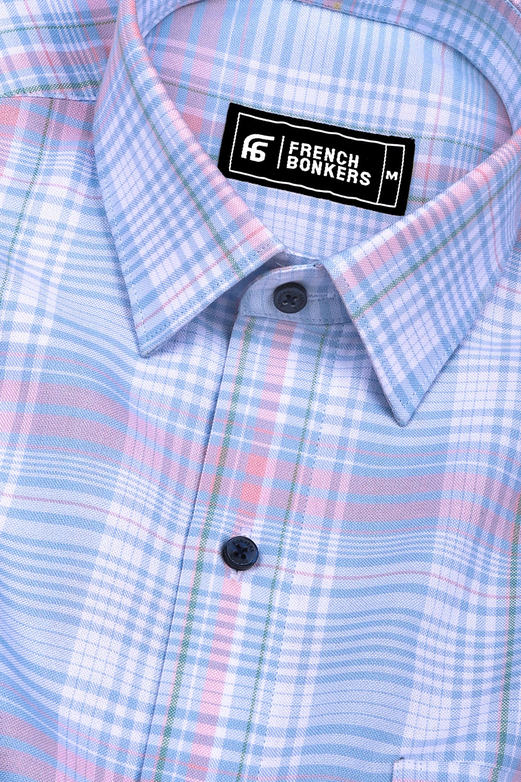 Luwan Blue With Pink Check Oxford Cotton Shirt
