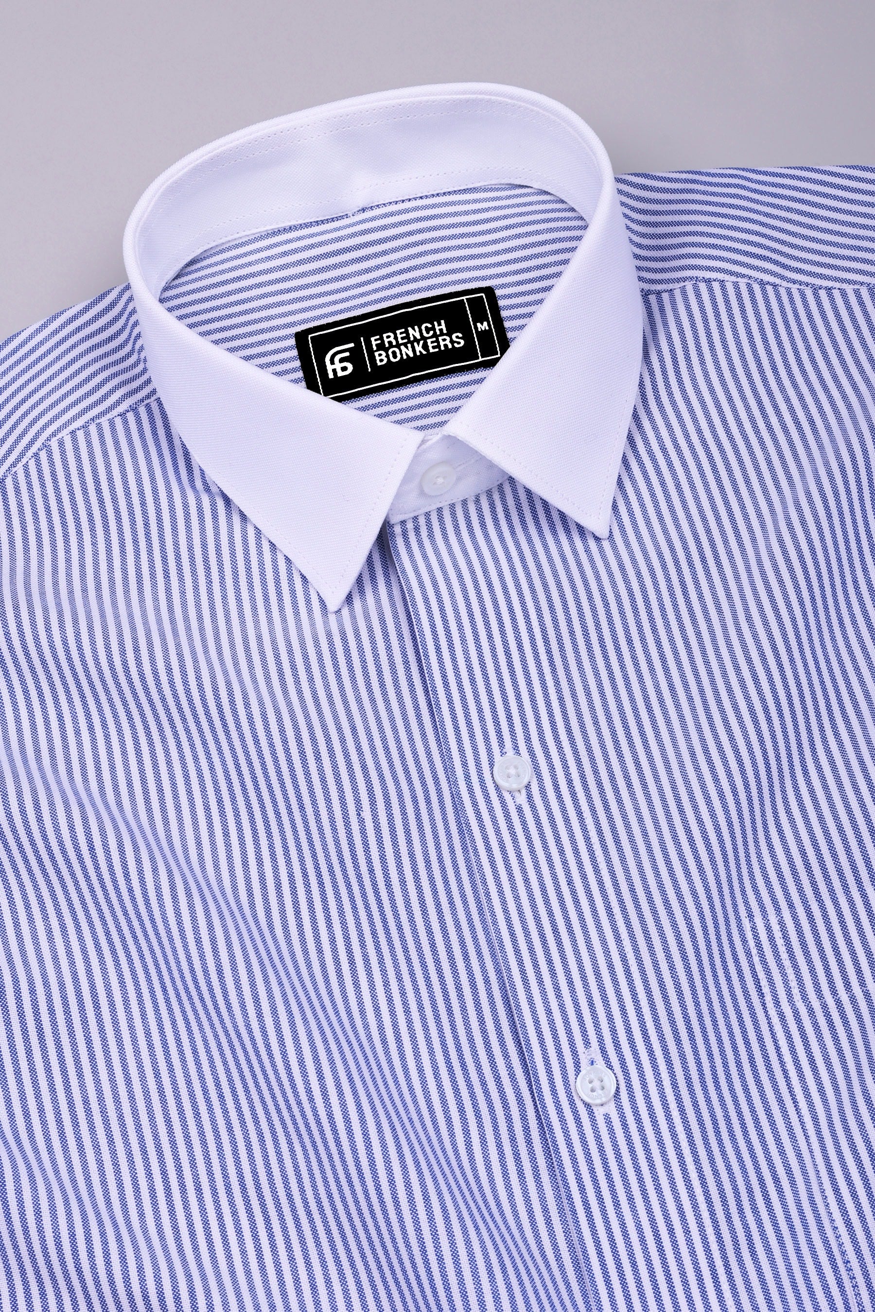 Ravine Blue with white oxford stripe shirt