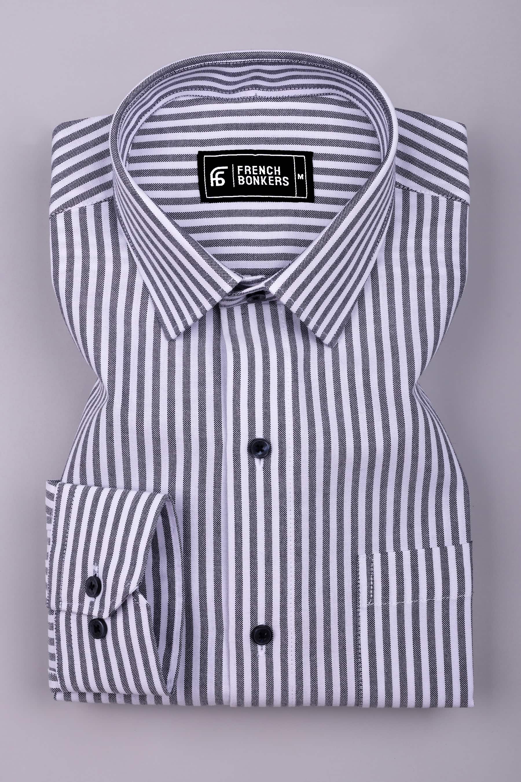Gryson Grey With White Stripe Oxford Cotton Shirt