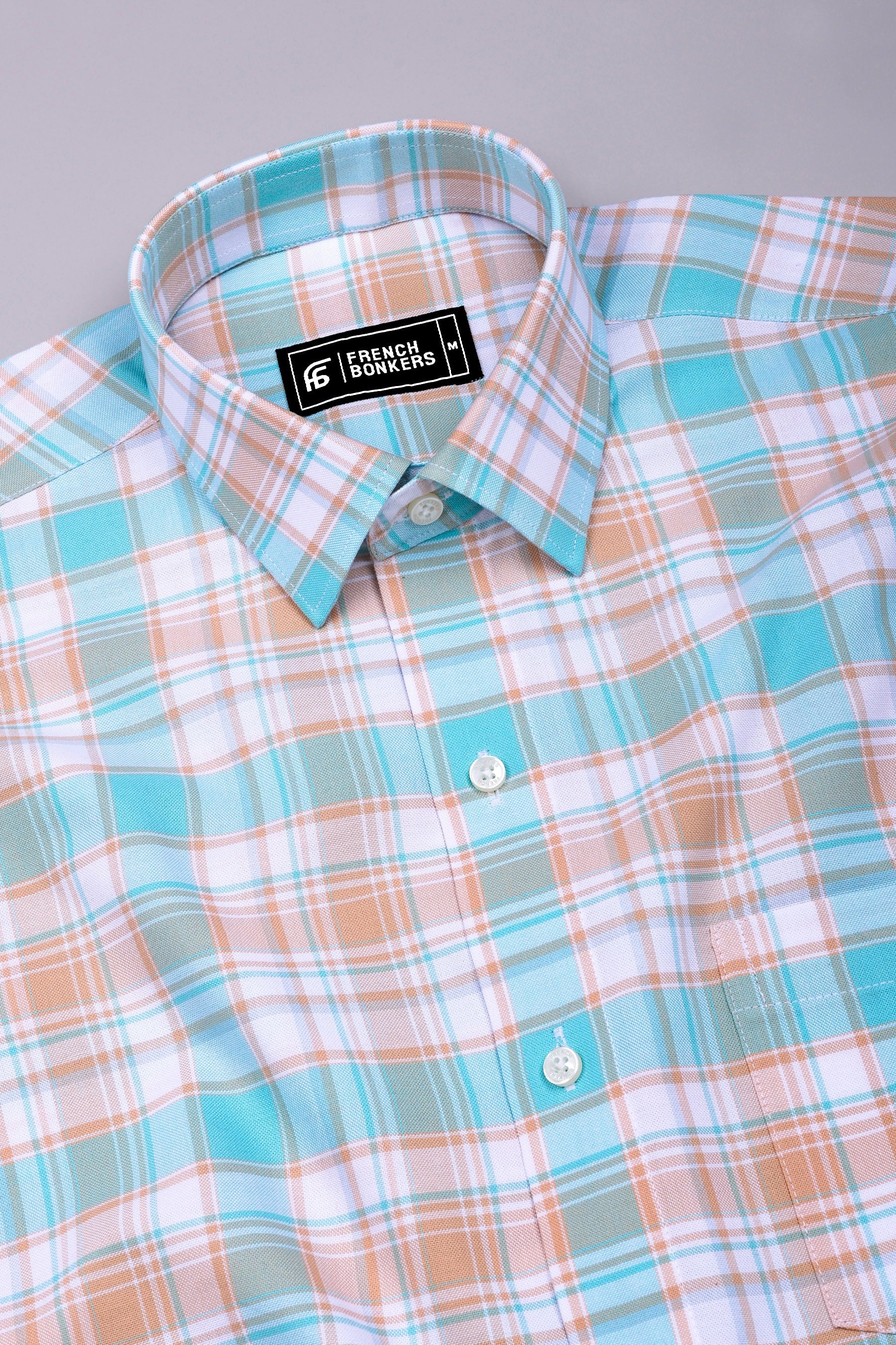 Wizard Aqua Green With Yellow Check Oxford Cotton Shirt