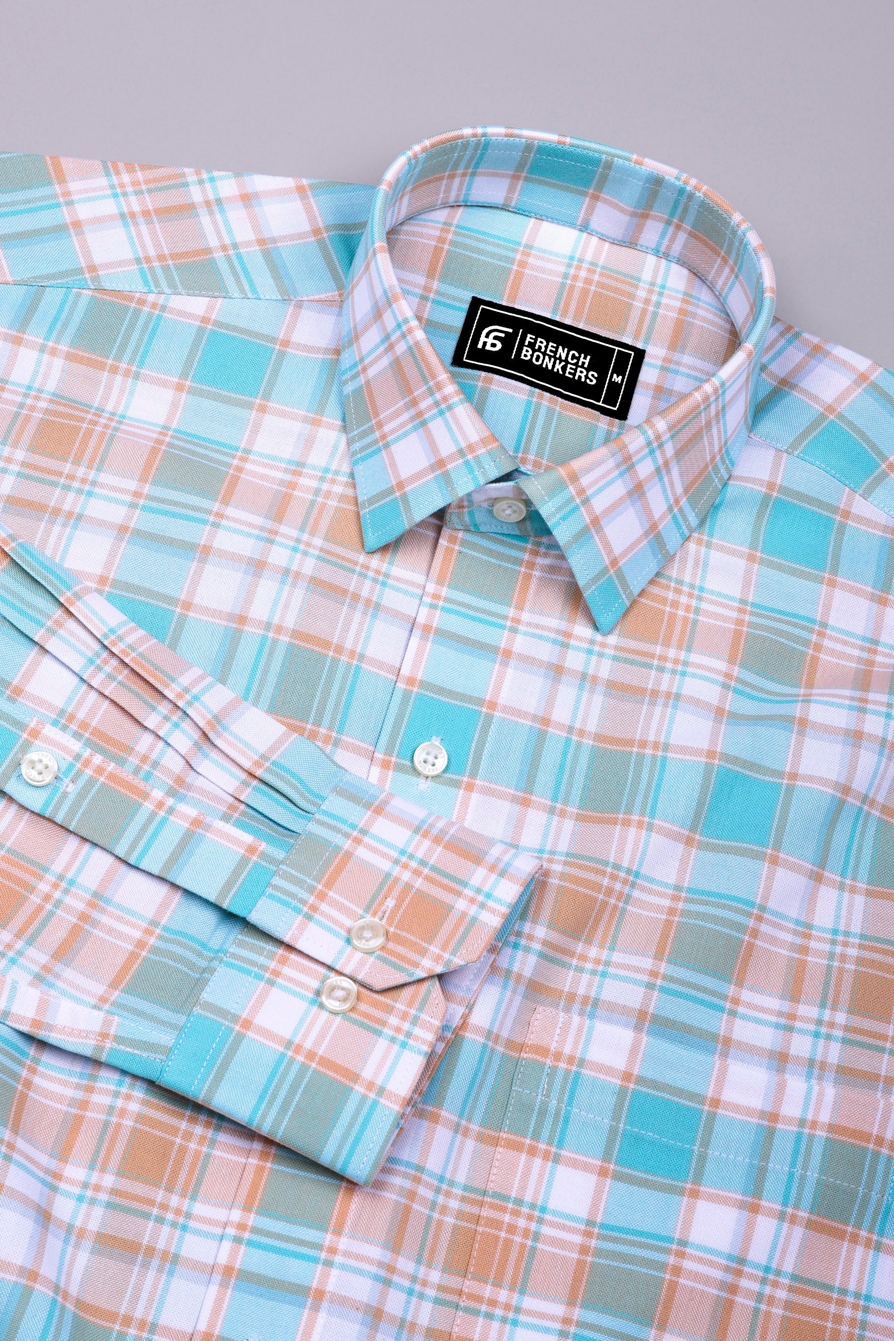 Wizard Aqua Green With Yellow Check Oxford Cotton Shirt