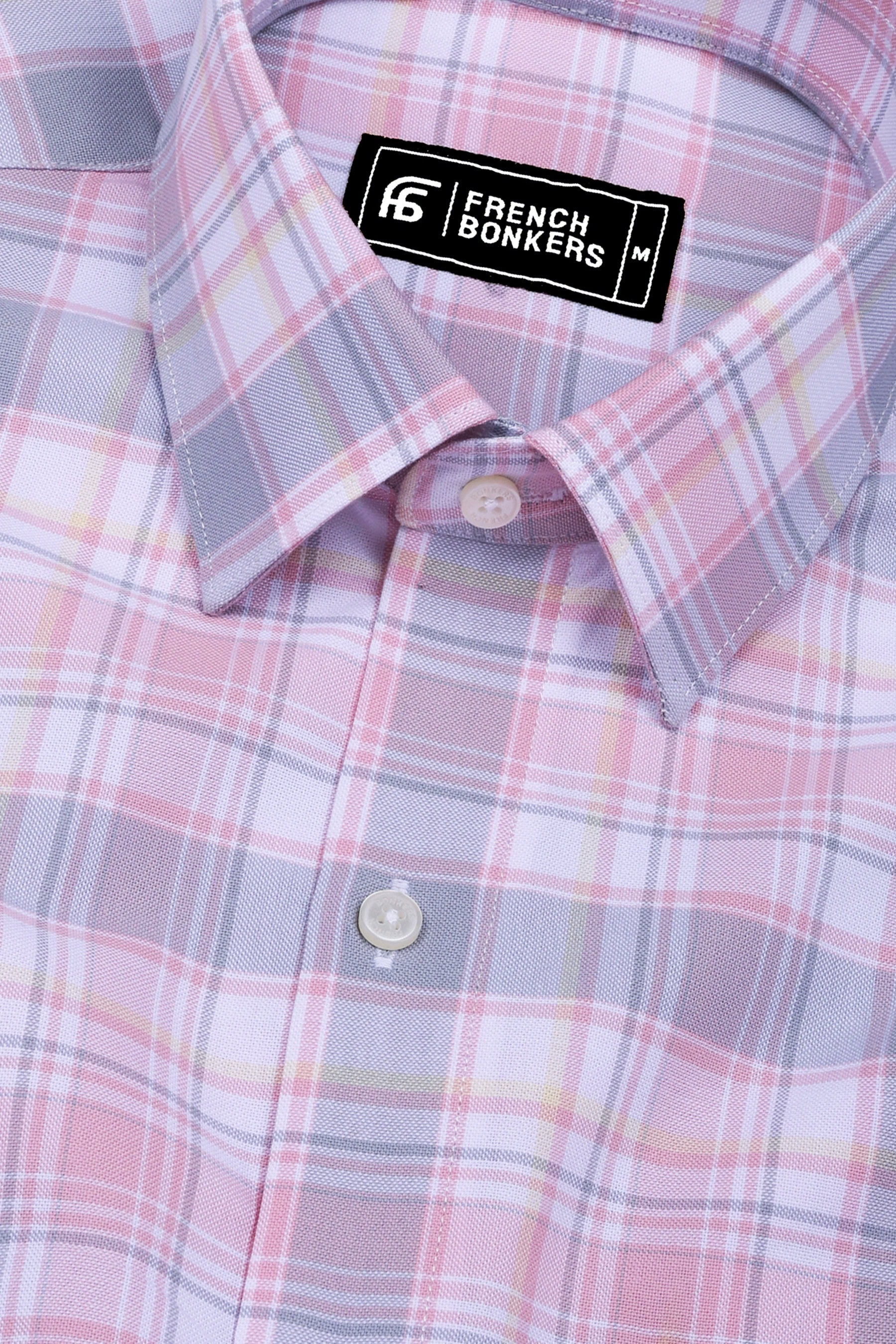 Wizard Pink With Gray Check Oxford Cotton Shirt