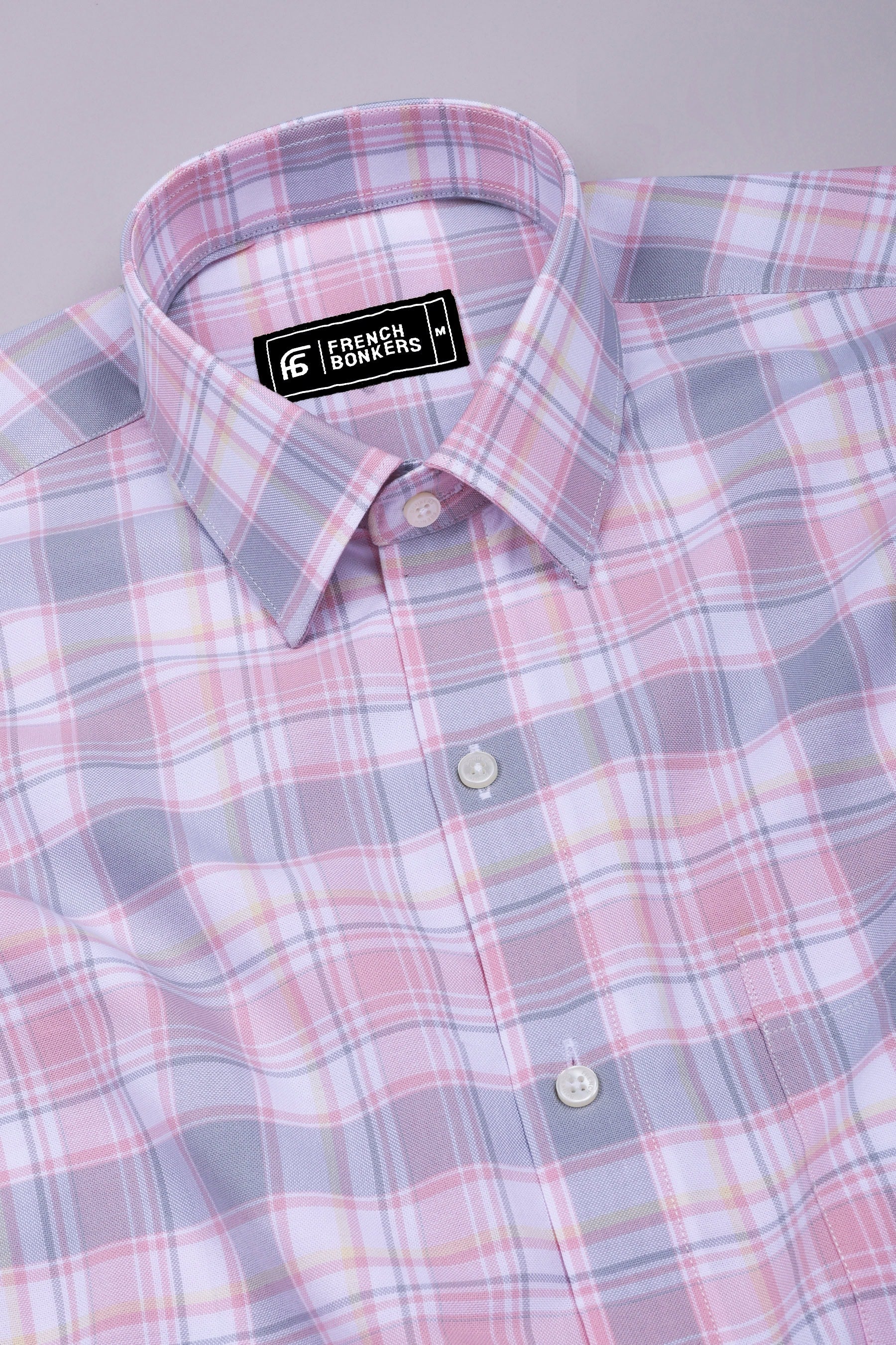 Wizard Pink With Gray Check Oxford Cotton Shirt