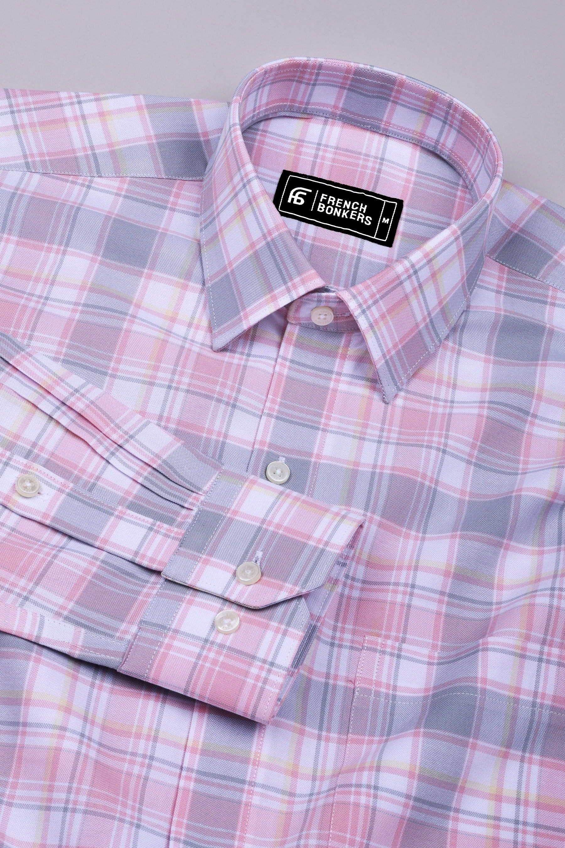Wizard Pink With Gray Check Oxford Cotton Shirt