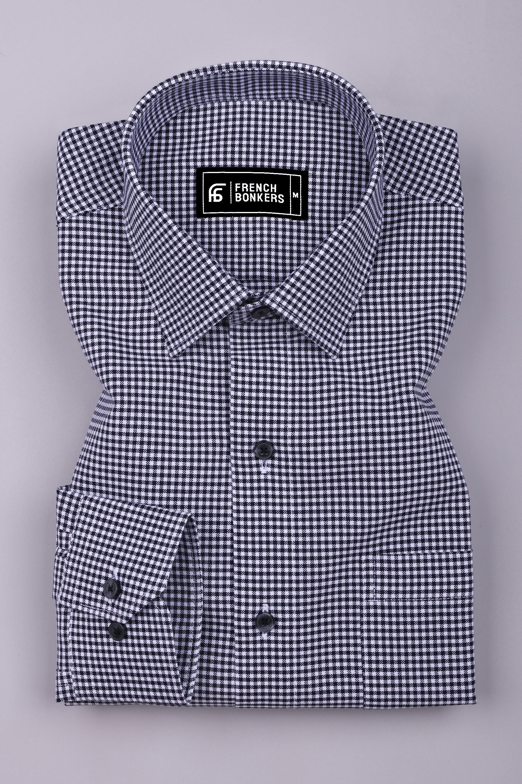 Frozix Black With White Check Oxford Cotton Shirt
