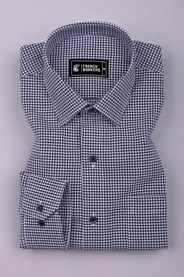 Frozix Black With White Check Oxford Cotton Shirt