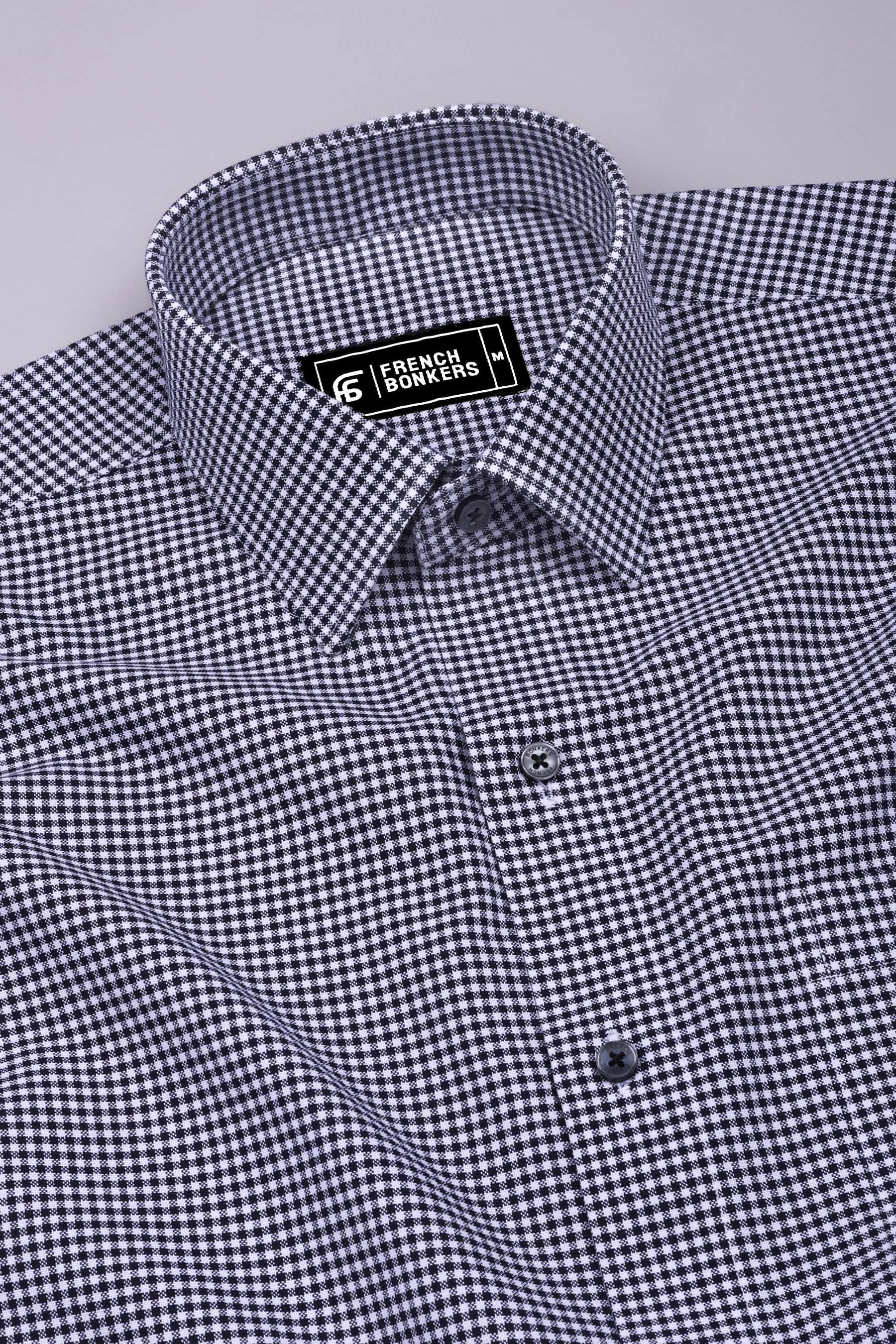 Frozix Black With White Check Oxford Cotton Shirt