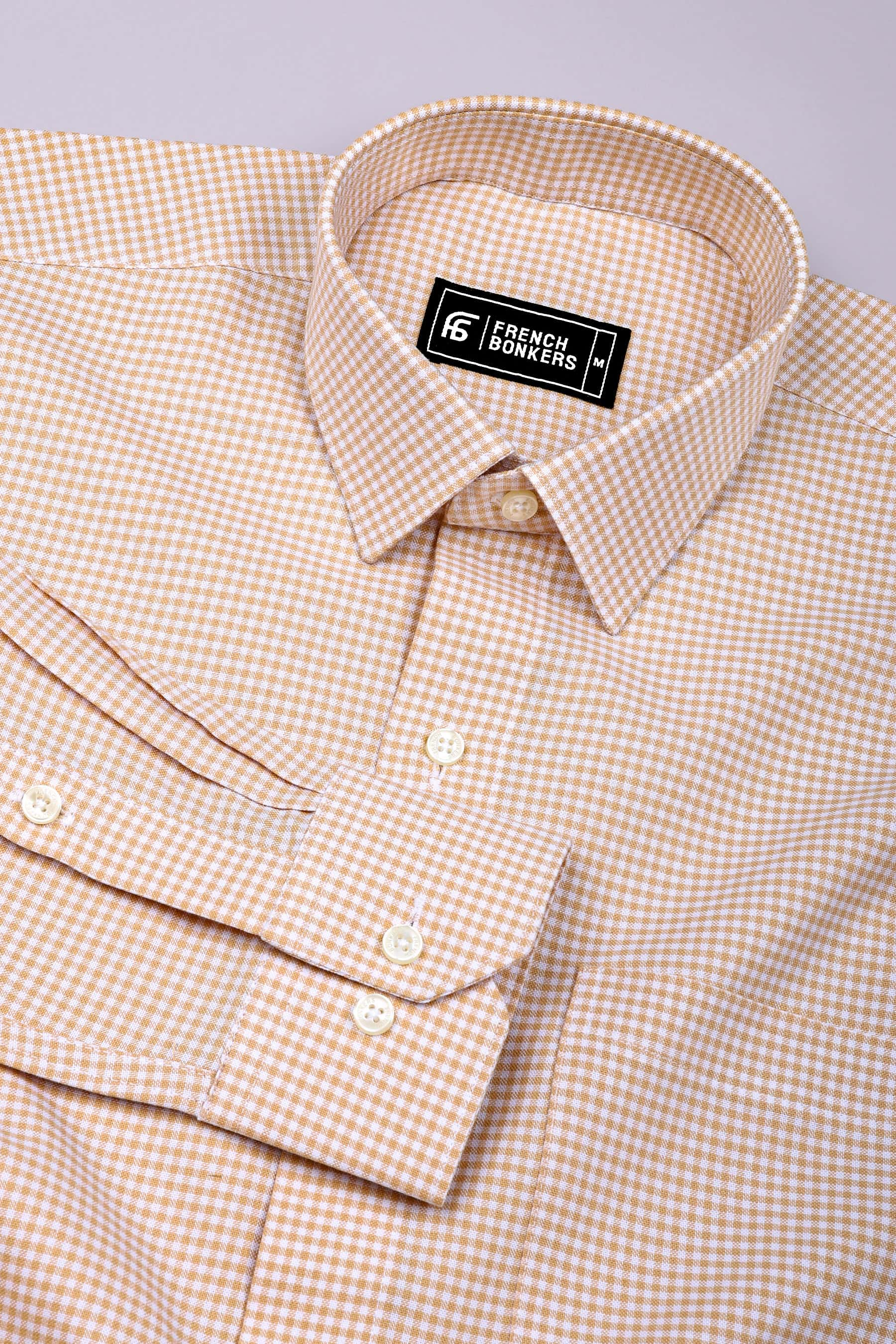 Frozix Cream With White Check Oxford Cotton Shirt