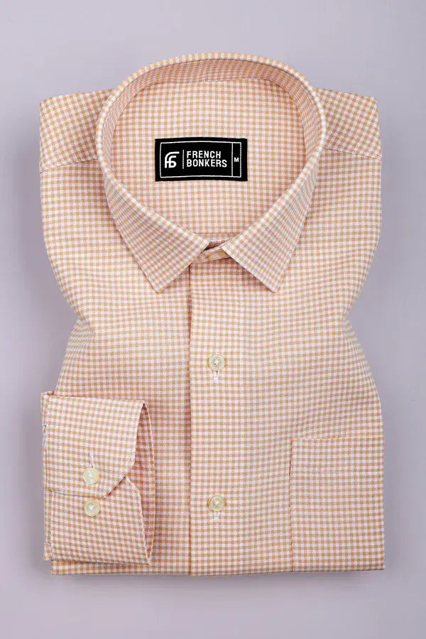 Frozix Cream With White Check Oxford Cotton Shirt