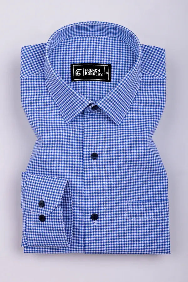 Frozix Blue With White Check Oxford Cotton Shirt
