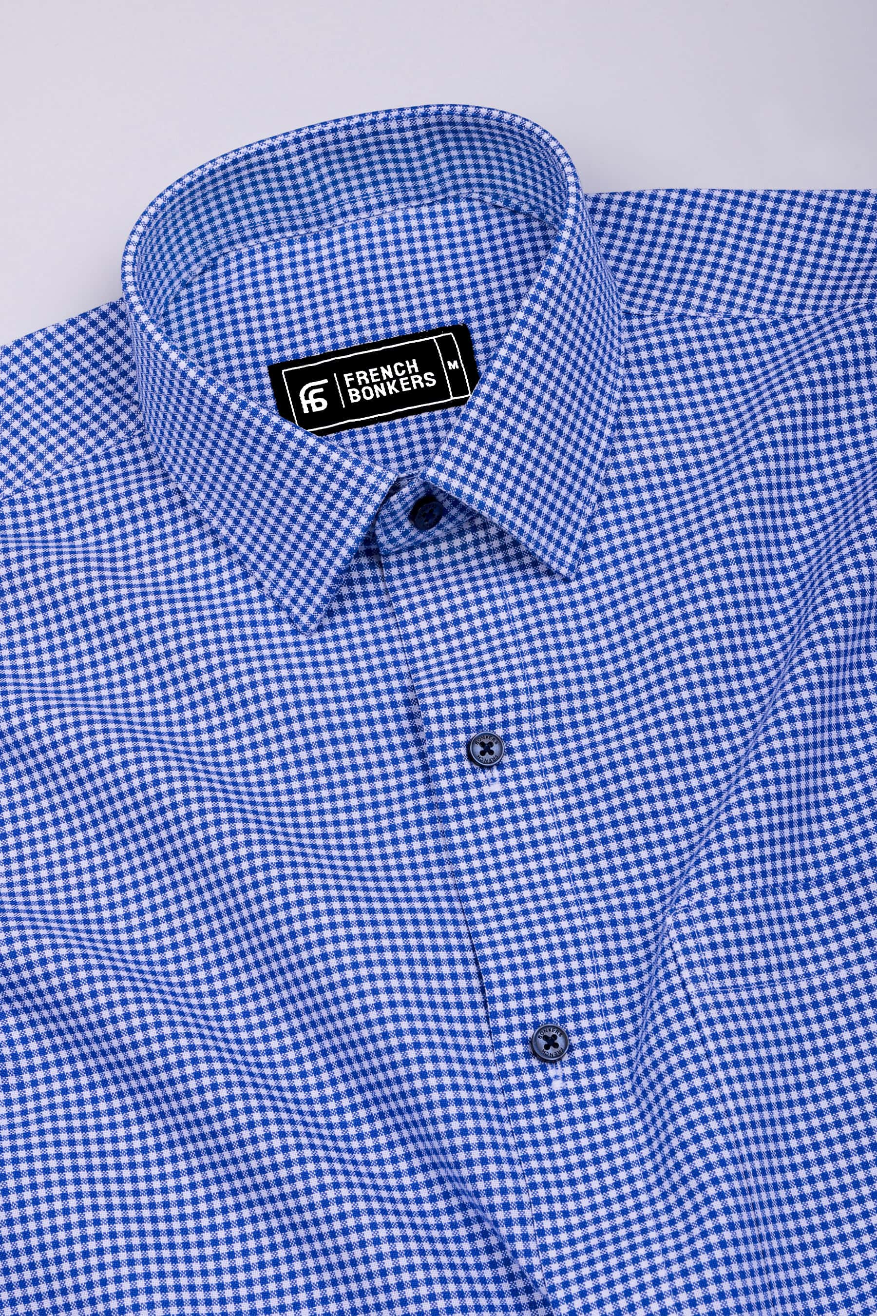 Frozix Blue With White Check Oxford Cotton Shirt