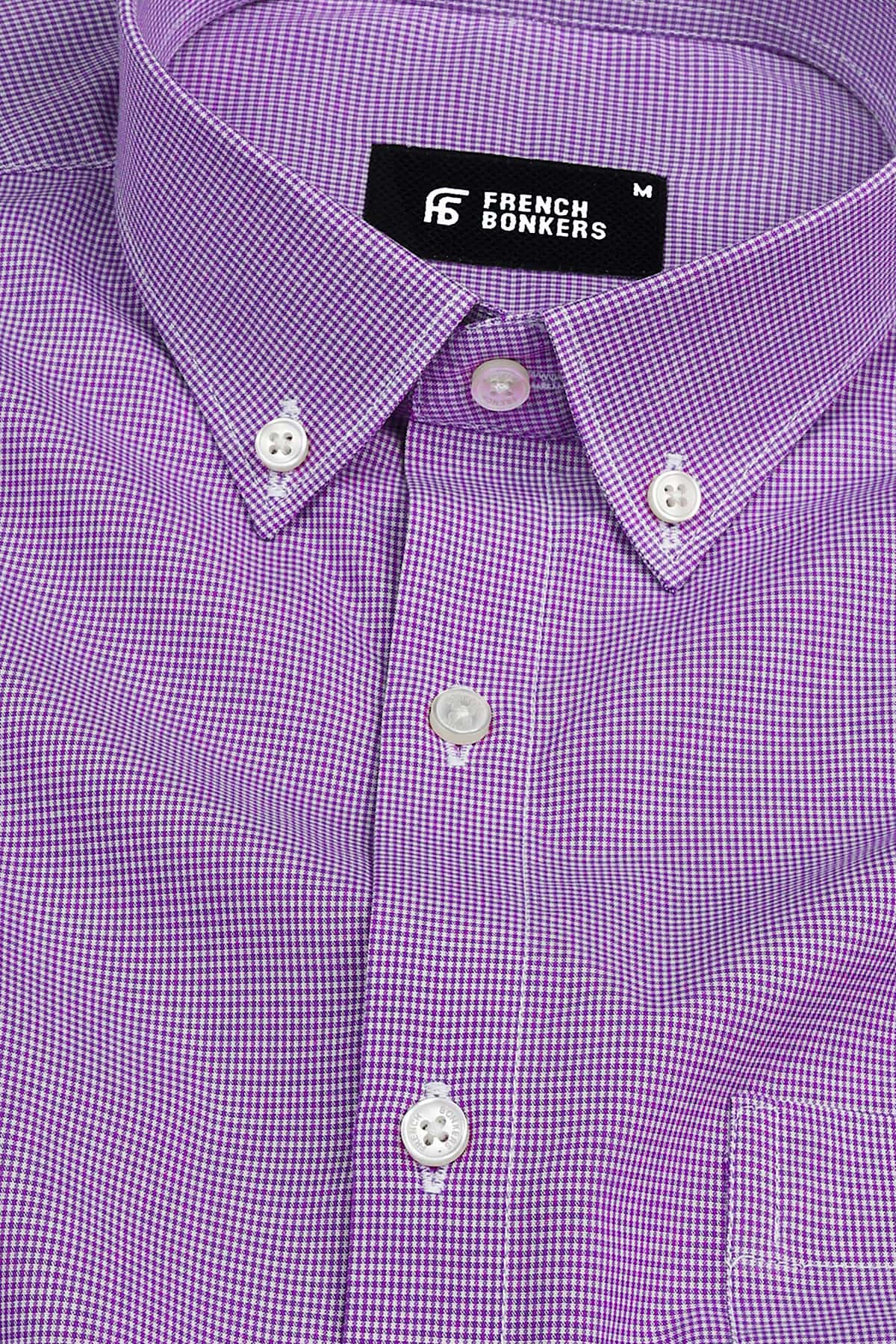 Irish purple with white mini micro check cotton shirt