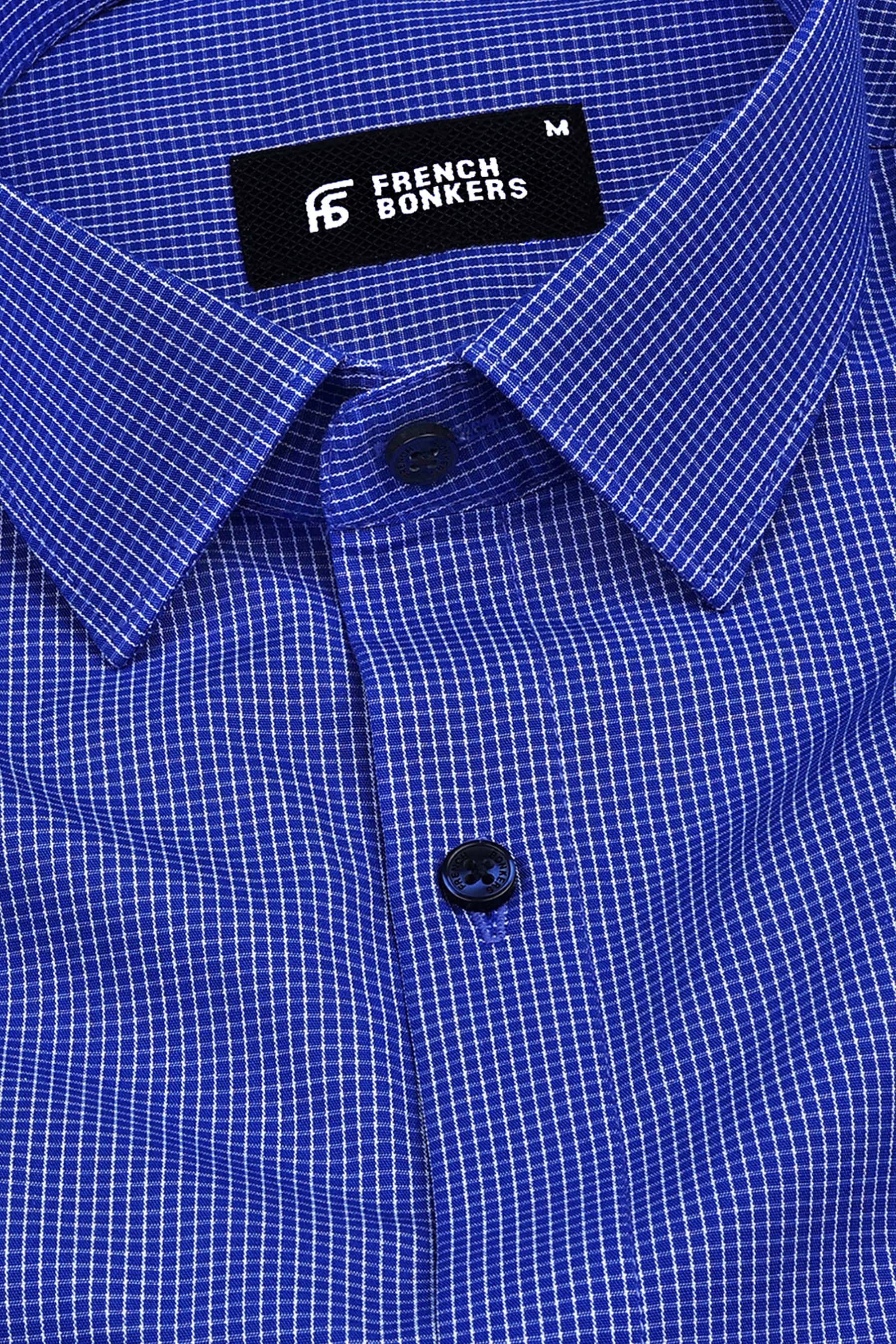 Blue with white lines pin check shirt