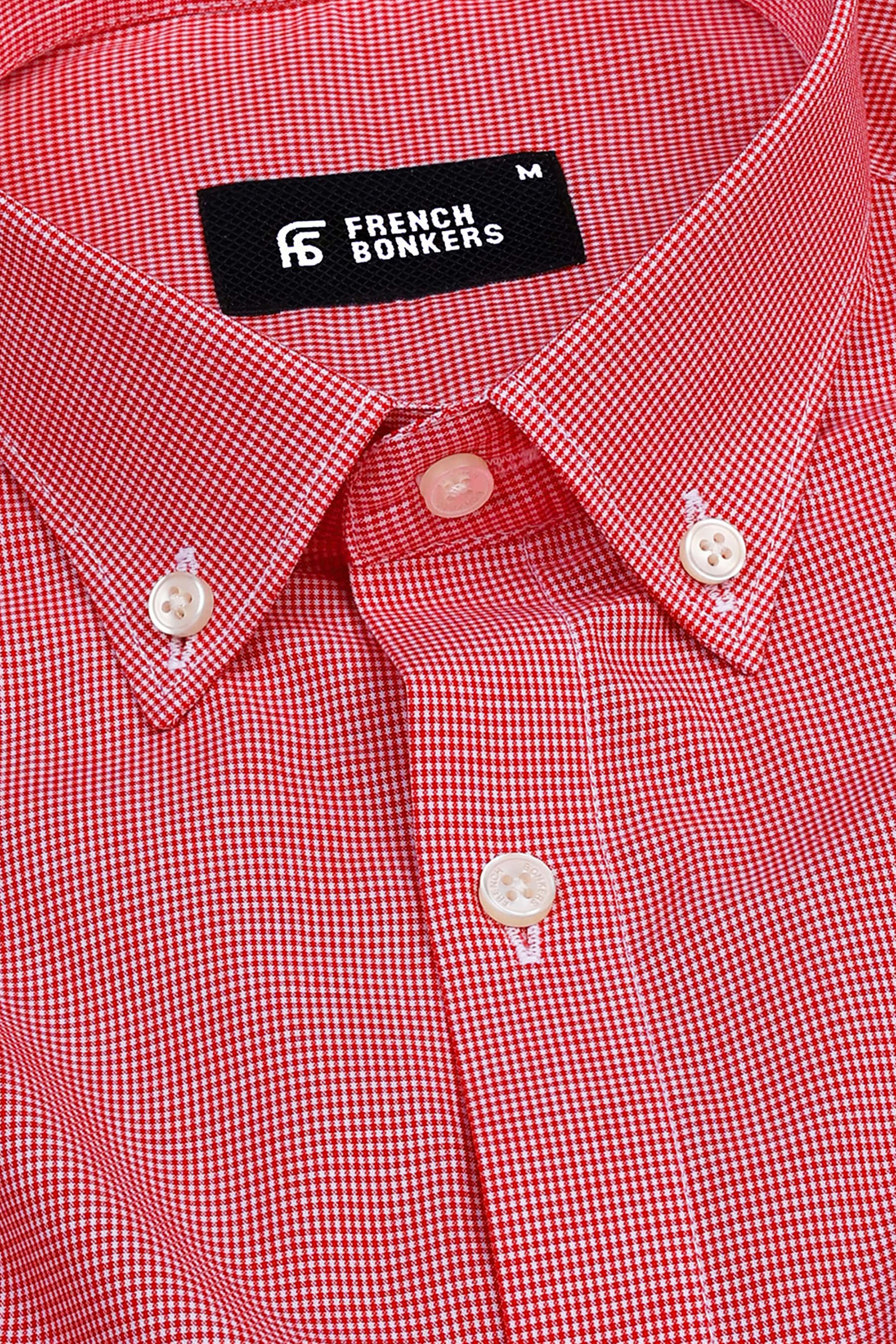 Valvety red with white mini micro check  cotton shirt