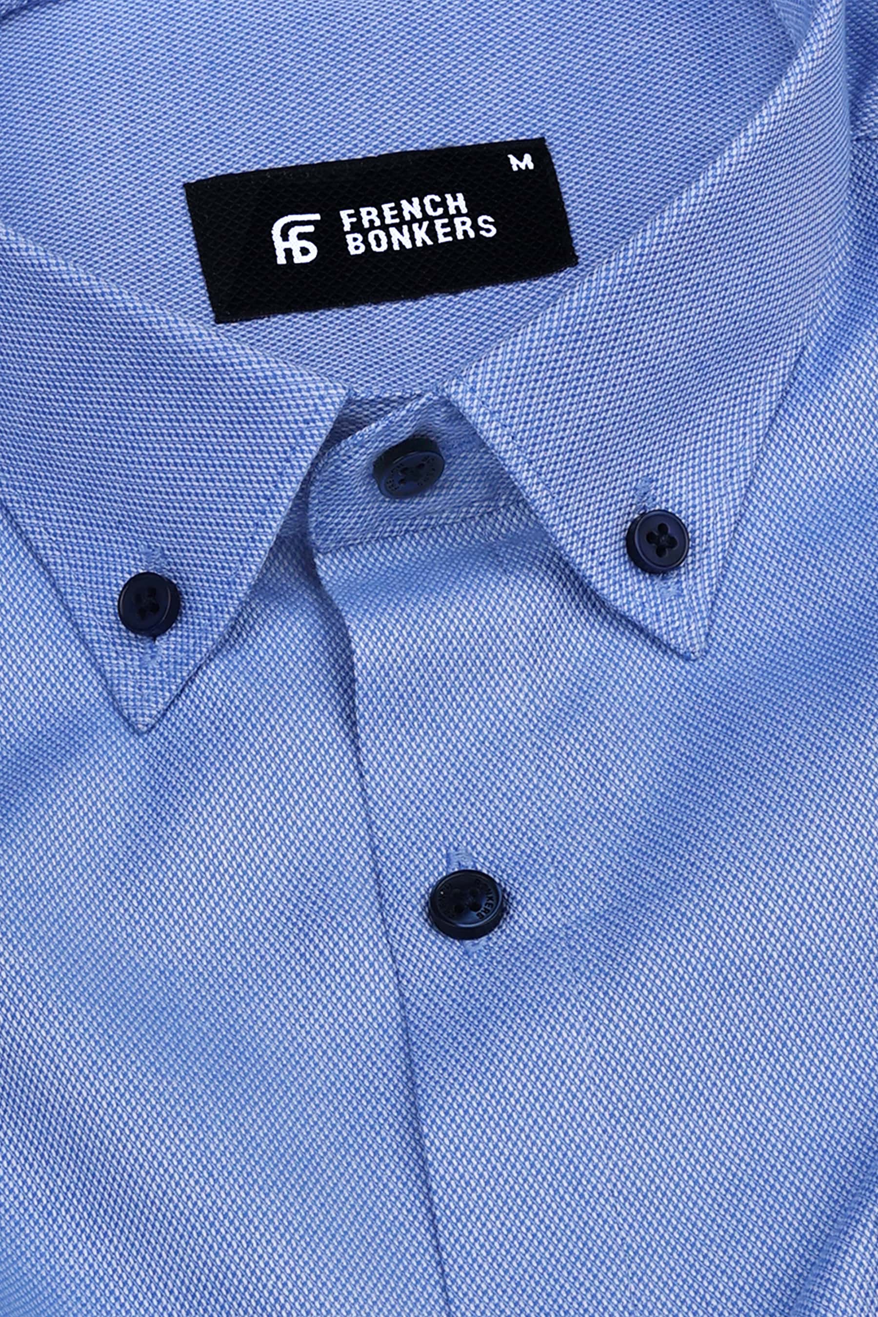 Azure blue dobby texture cotton shirt