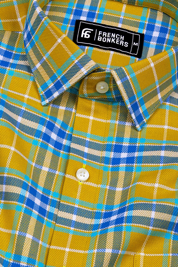 Yellow With Blue Multi Color Twill Check Shirt
