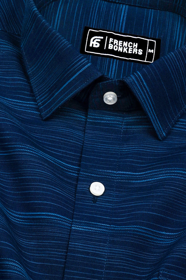 Aquablue With Navyblue Shaded Stripe Shirt