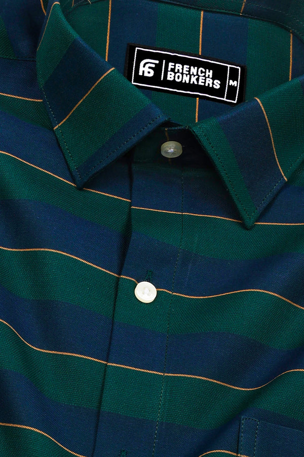 Bush Green with Navy blue Stripe Shirt